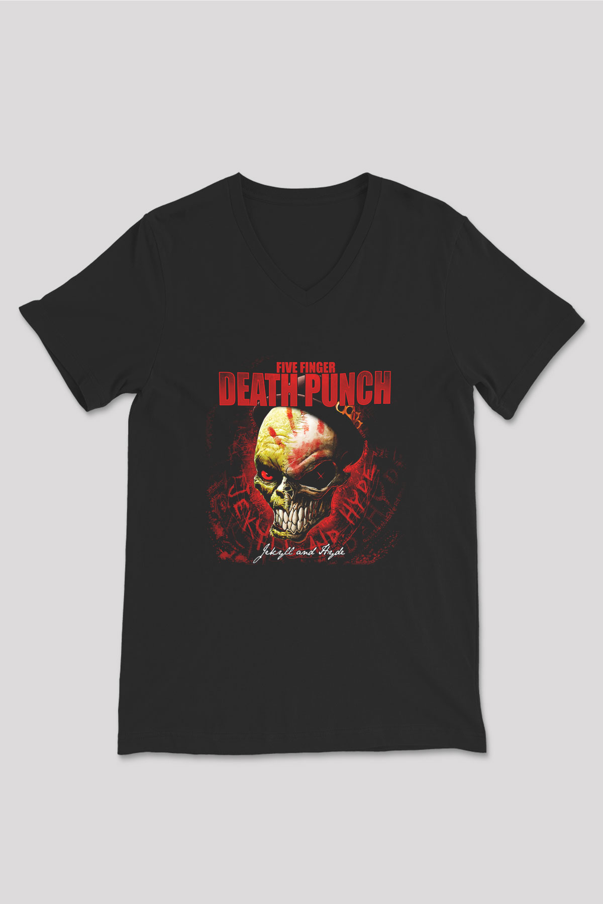Five Finger Death Punch Siyah Unisex V Yaka Tişört T-Shirt