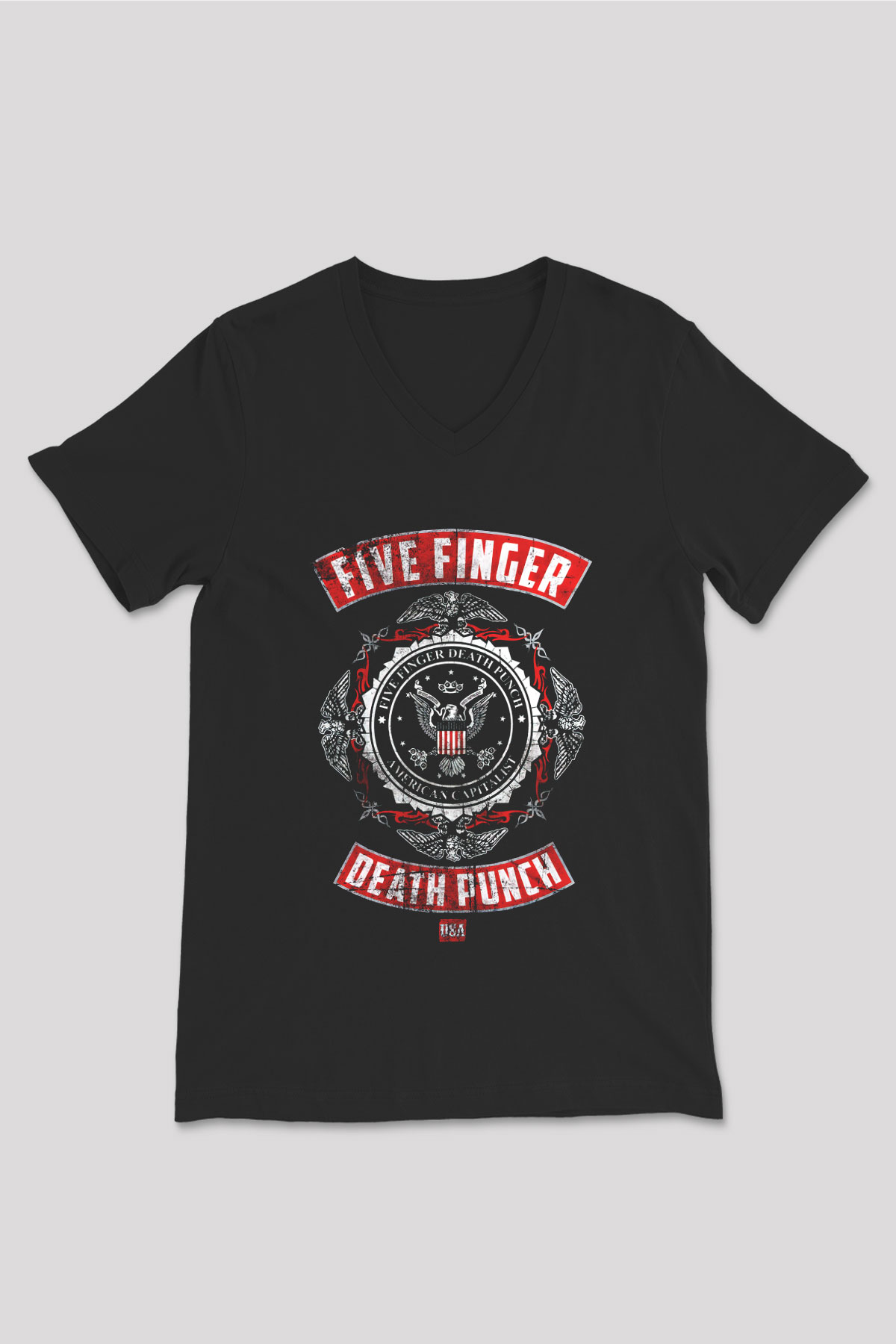 Five Finger Death Punch Siyah Unisex V Yaka Tişört T-Shirt