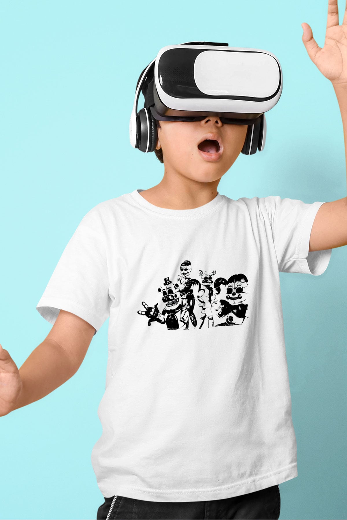 Five Nights At Freddy Baskılı Beyaz Unisex Beyaz Çocuk Tişört - Tshirt