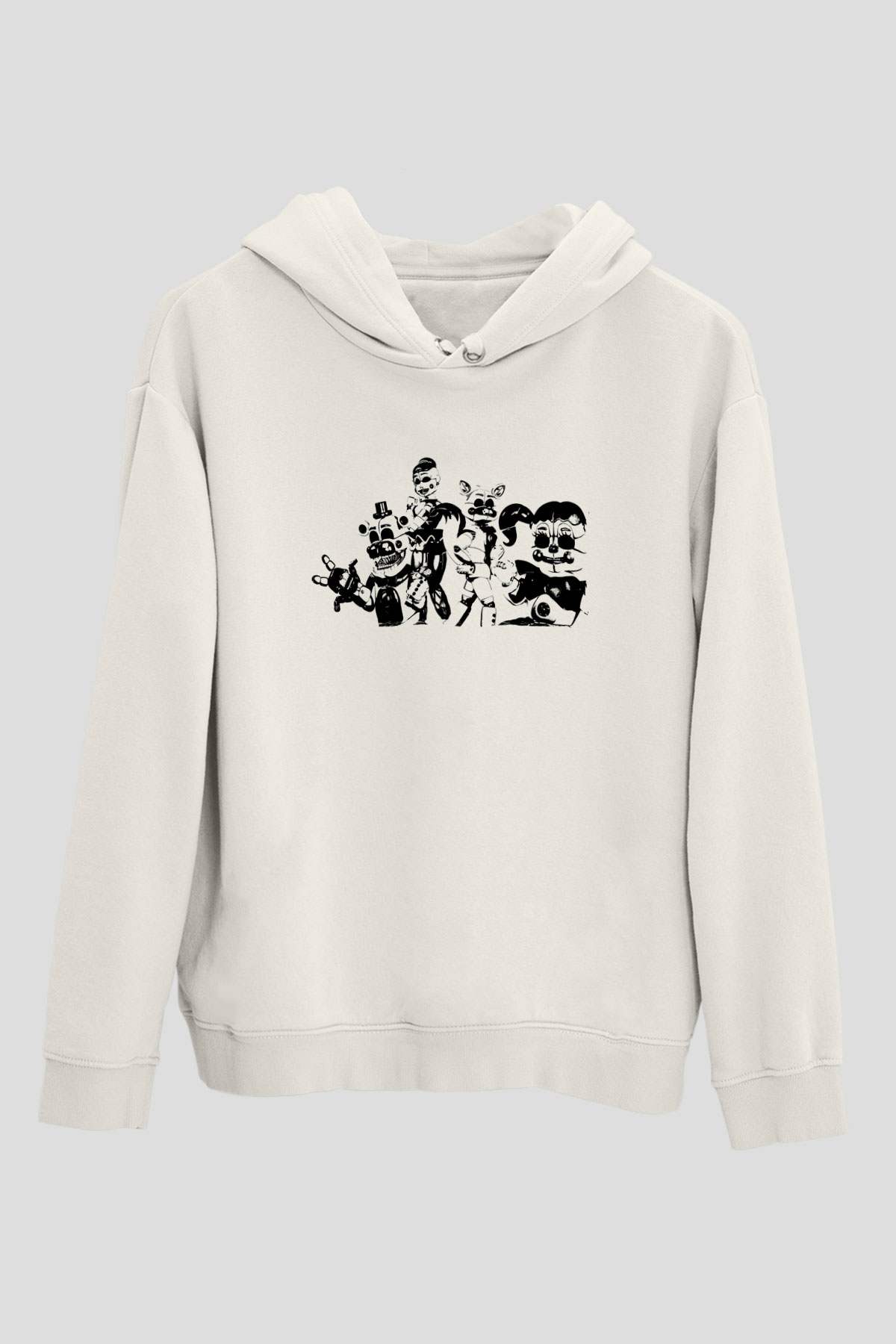 Five Nights At Freddy Baskılı Beyaz Unisex Kapüşonlu Sweatshirt