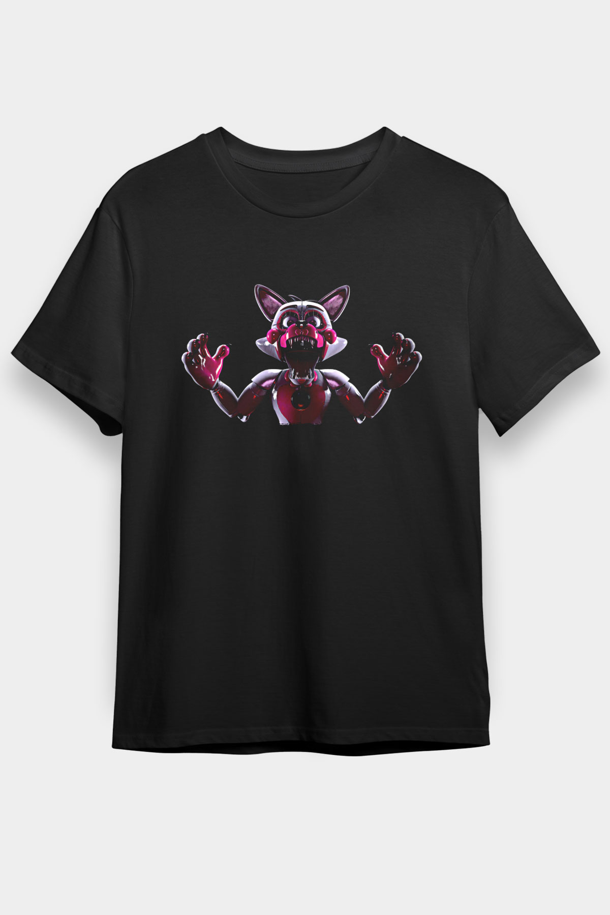 Five Nights At Freddy Baskılı Unisex Siyah Tişört - Tshirt