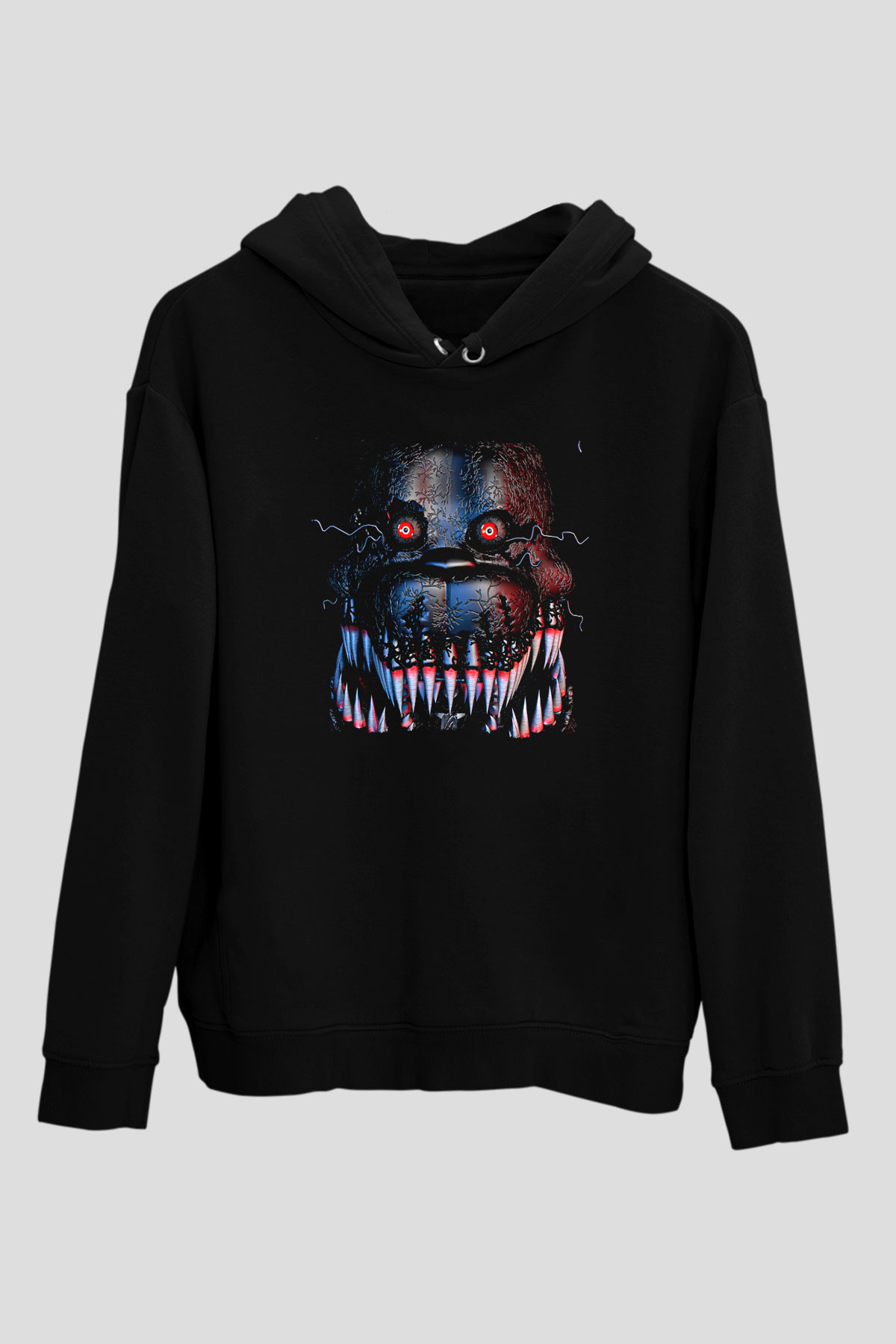 Five Nights At Freddy Baskılı Unisex Siyah Kapüşonlu Sweatshirt