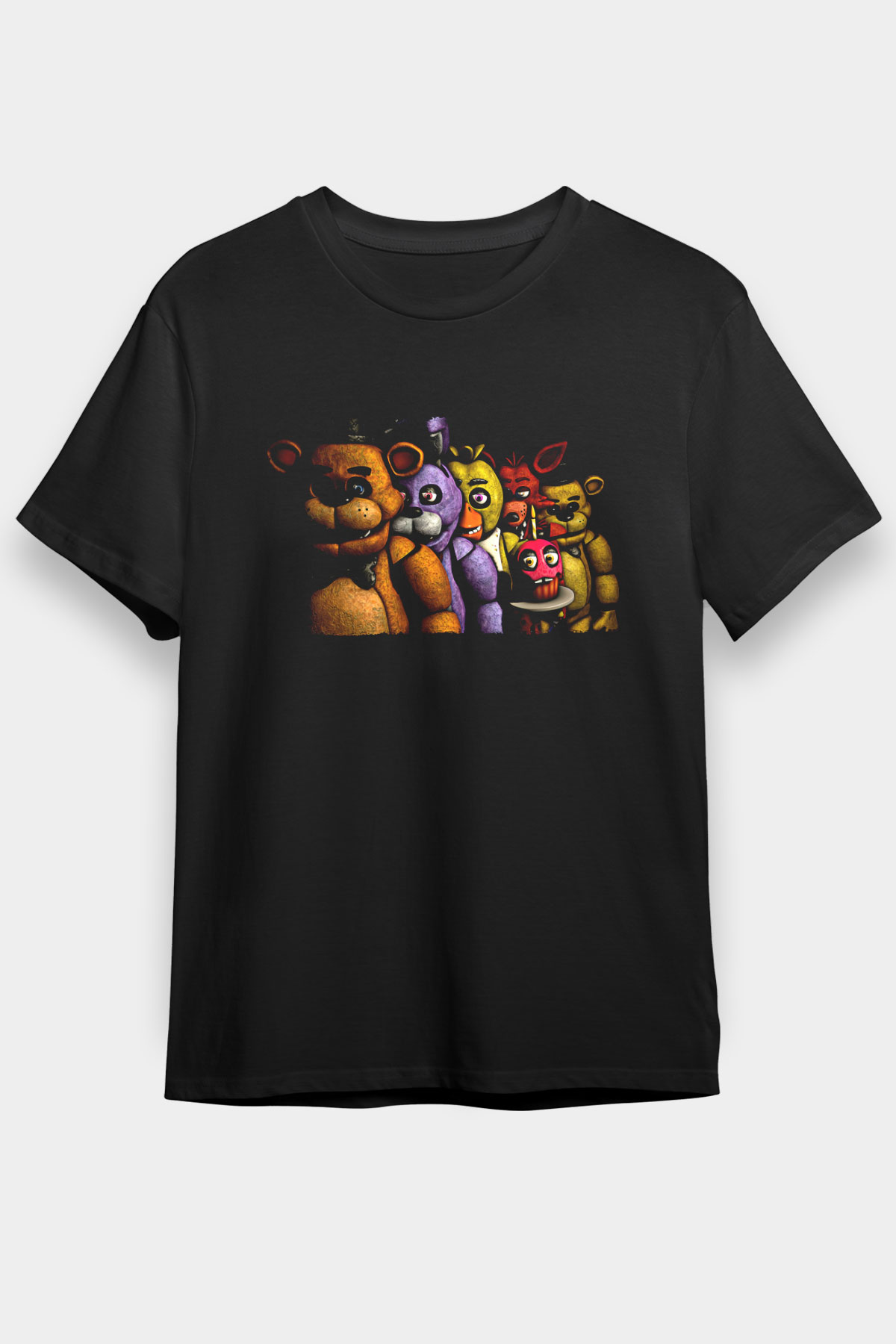 Five Nights At Freddy Baskılı Unisex Siyah Tişört - Tshirt