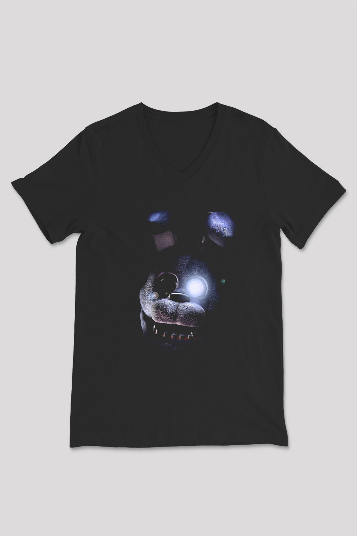 Five Nights At Freddy Baskılı Unisex Siyah V Yaka Tişört - Tshirt