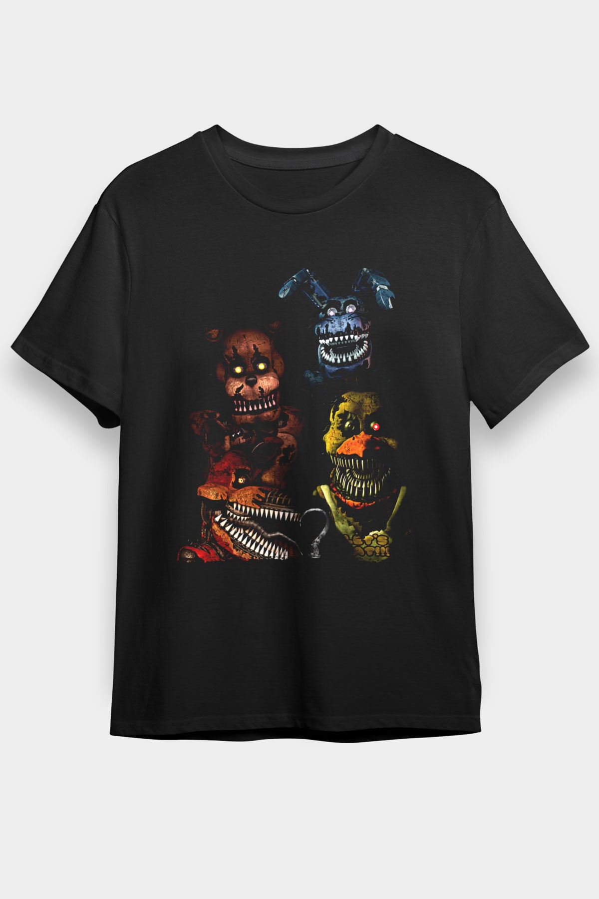 Five Nights At Freddy Baskılı Unisex Siyah Tişört - Tshirt