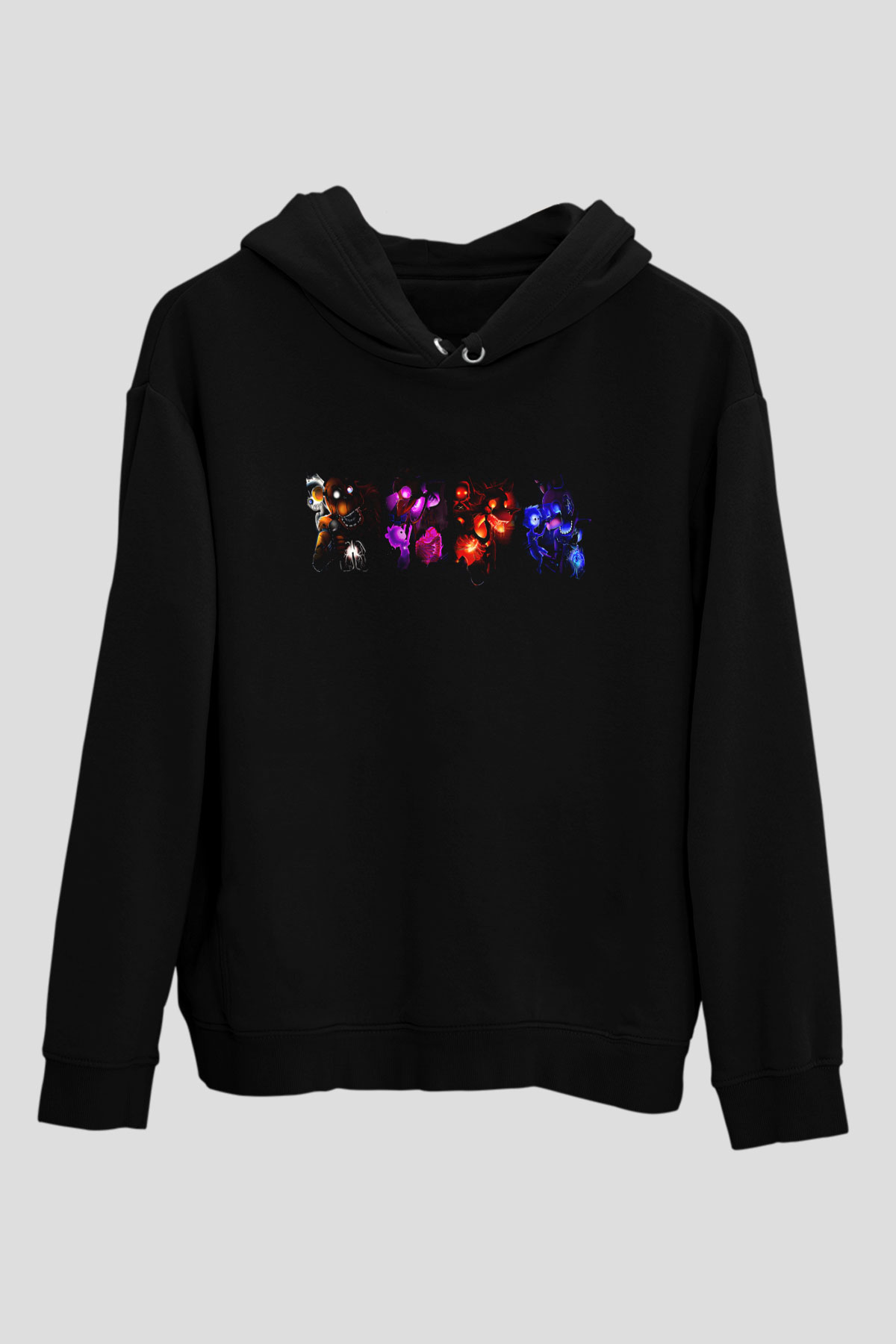 Five Nights At Freddy Baskılı Unisex Siyah Kapüşonlu Sweatshirt