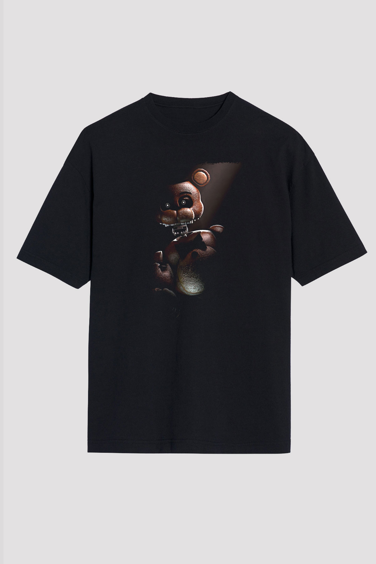 Five Nights At Freddy Baskılı Unisex Siyah Oversize Tişört - Tshirt