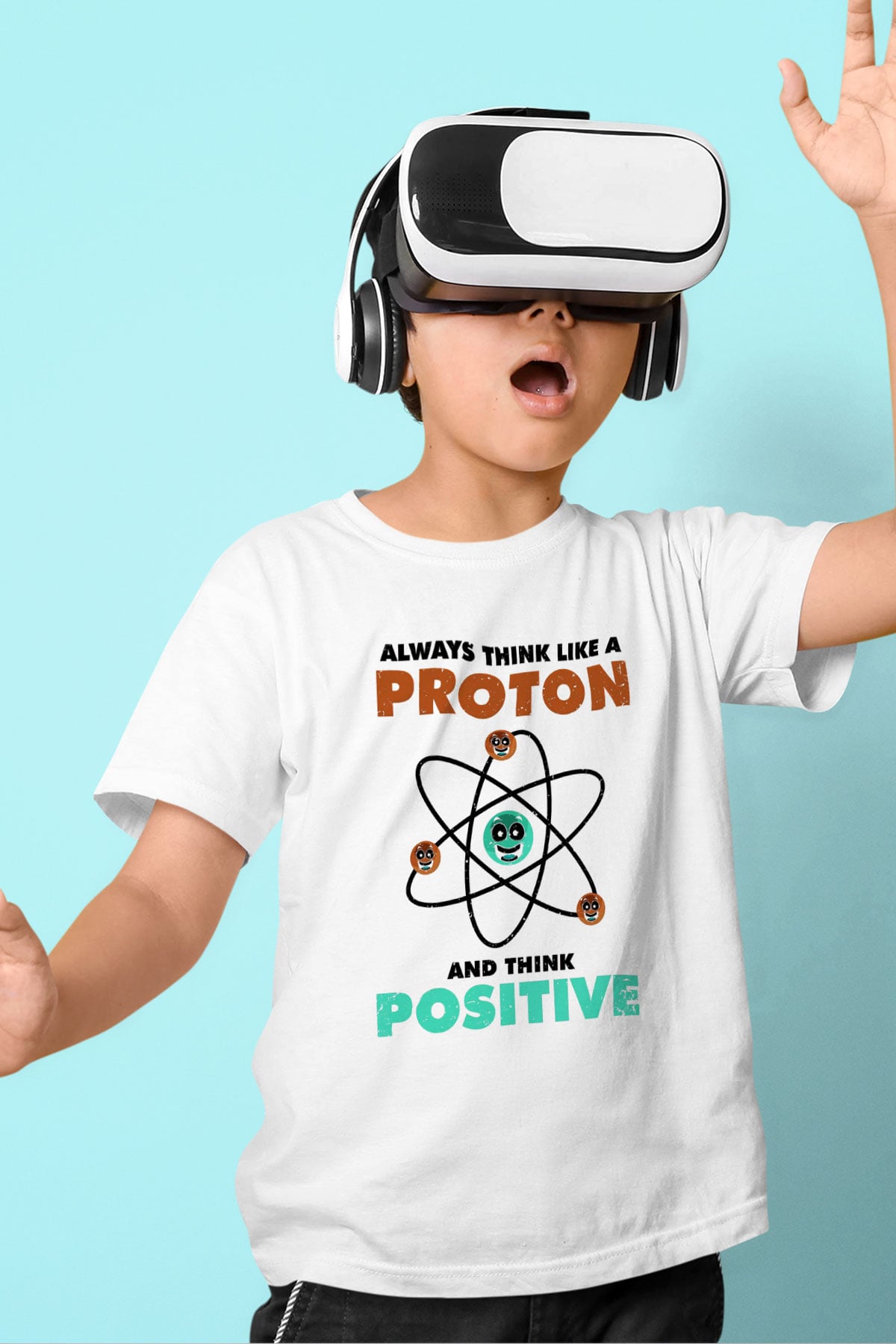 Fizik Atom Proton Pozitif Baskılı Unisex Beyaz Çocuk Tişörtü - Tshirt