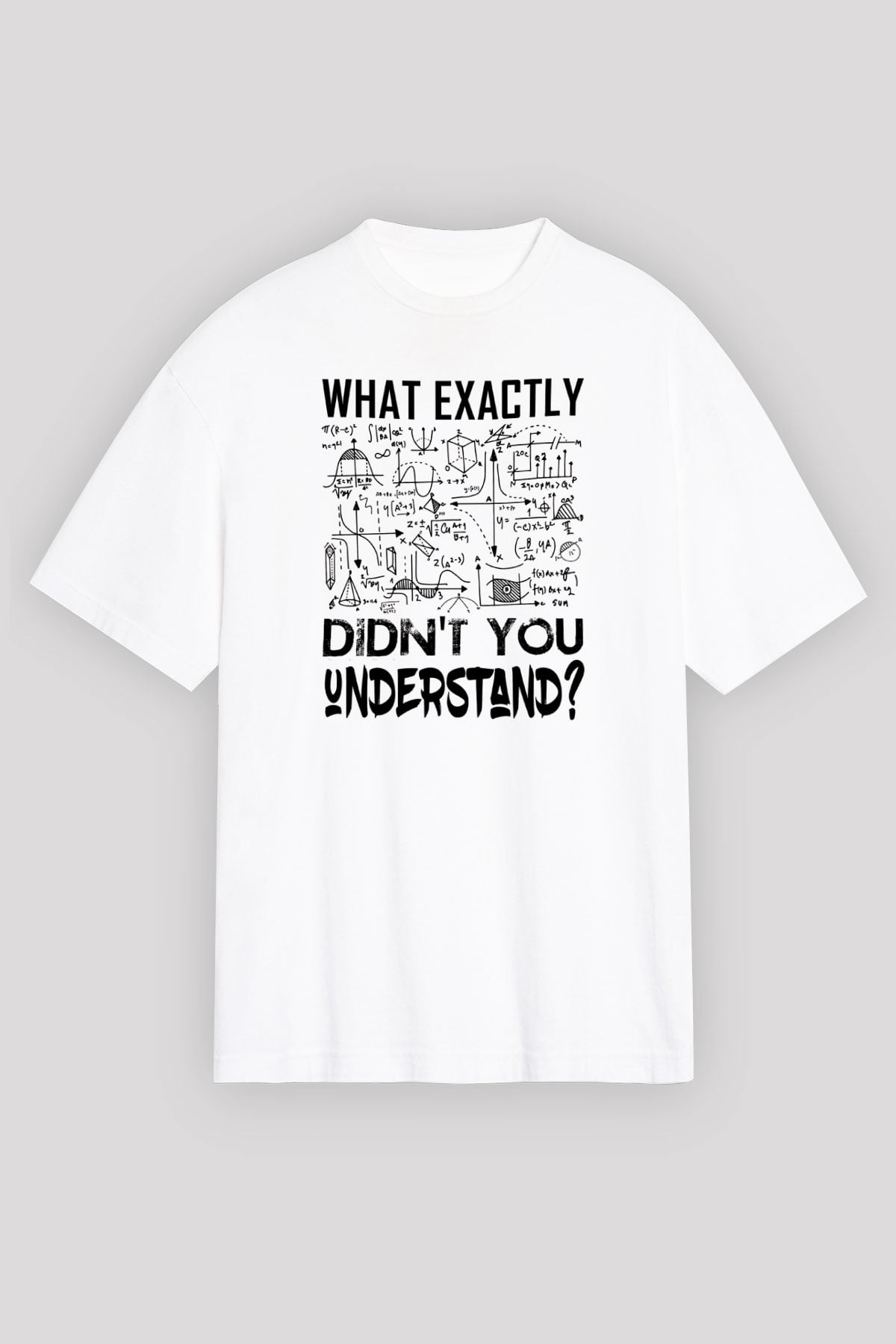 Fizik Grafikler Denklemler Baskılı Unisex Oversize Beyaz Tişört - Tshirt