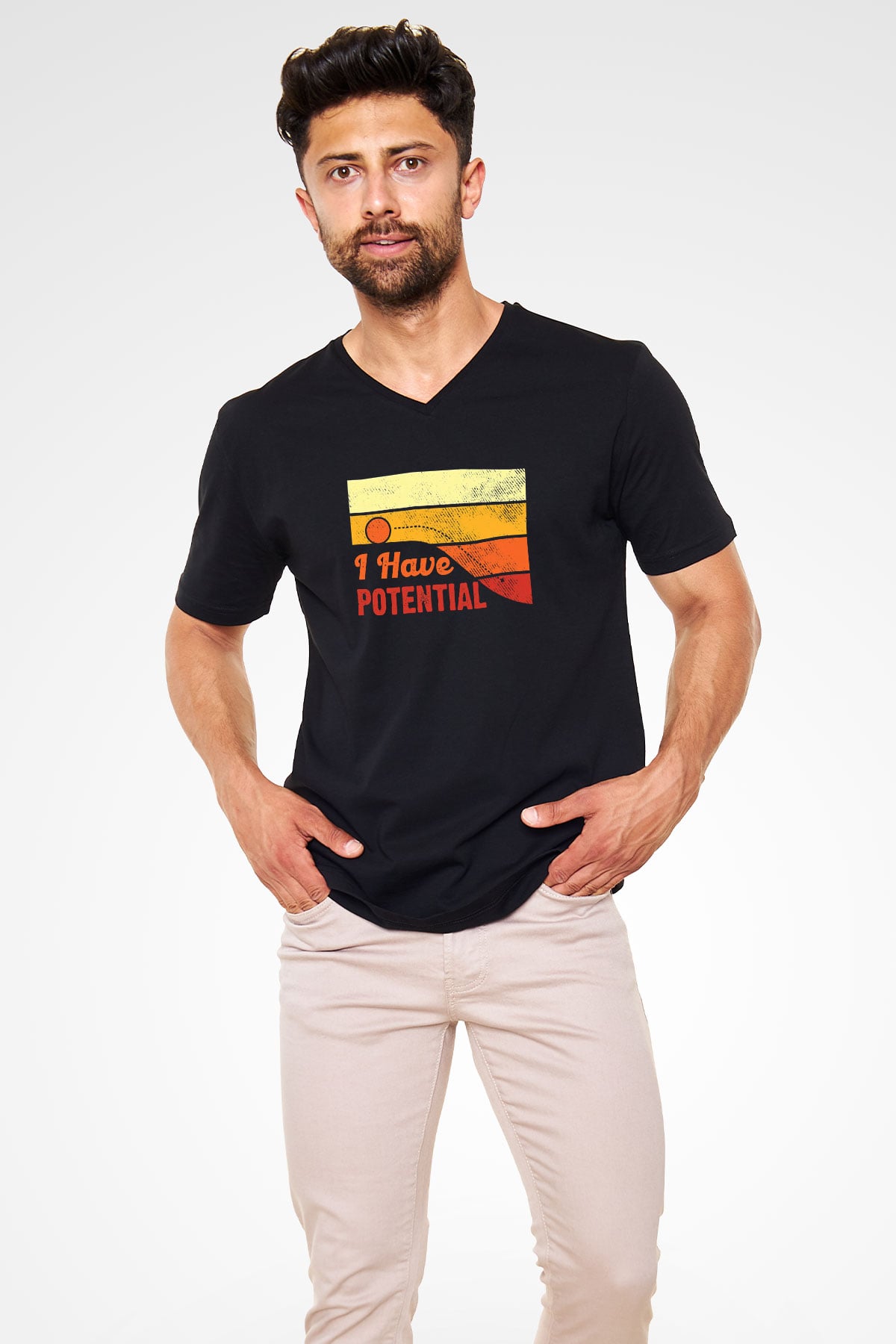 Fizik Potansiyel Baskılı Unisex V Yaka Siyah Tİşört - Tshirt