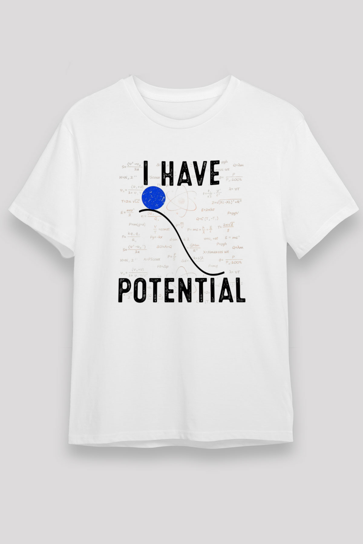 Fizik Potansiyel Enerji Baskılı Unisex Beyaz Tişört - Tshirt