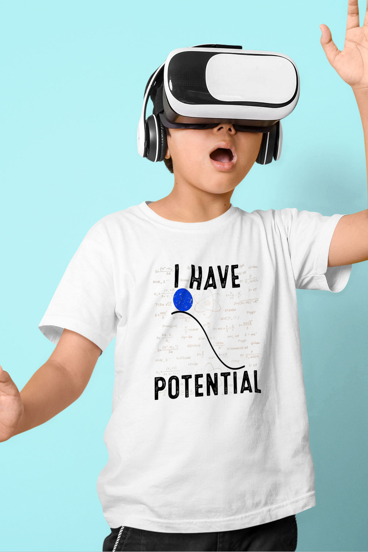 Fizik Potansiyel Enerji Baskılı Unisex Beyaz Çocuk Tişörtü - Tshirt