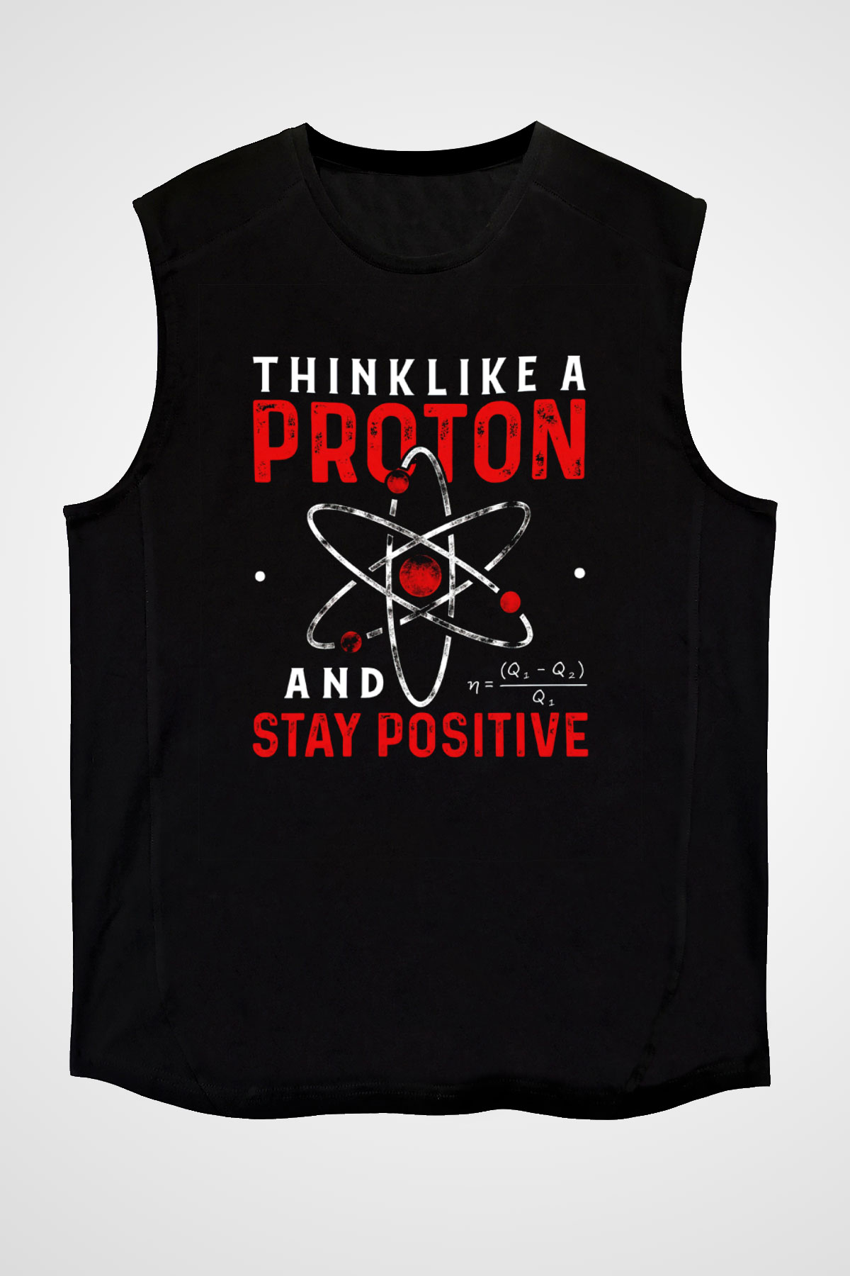 Fizik Proton Pozitif Baskılı Unisex Kolsuz Siyah Tişört - Tshirt