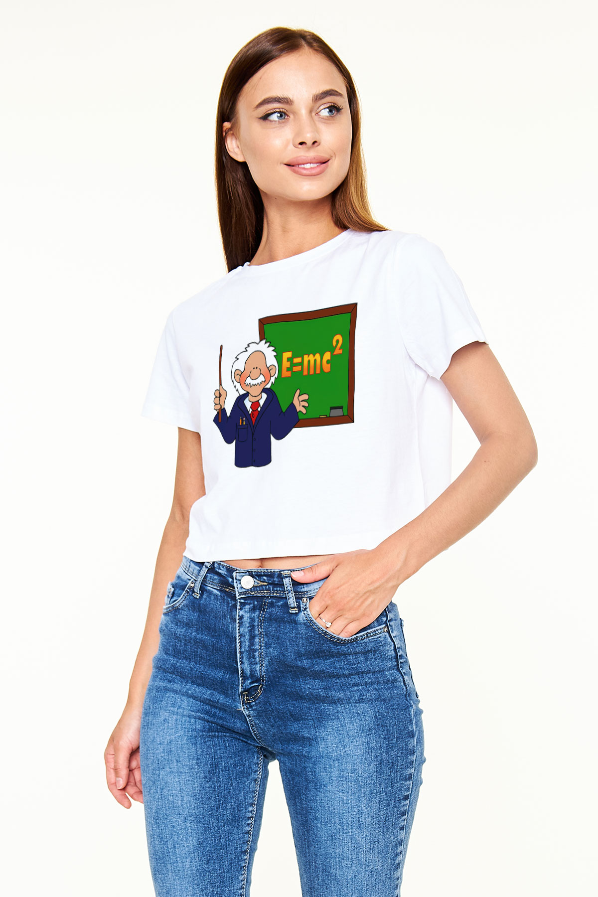 Fizikçi Beyaz Croptop Tişört
