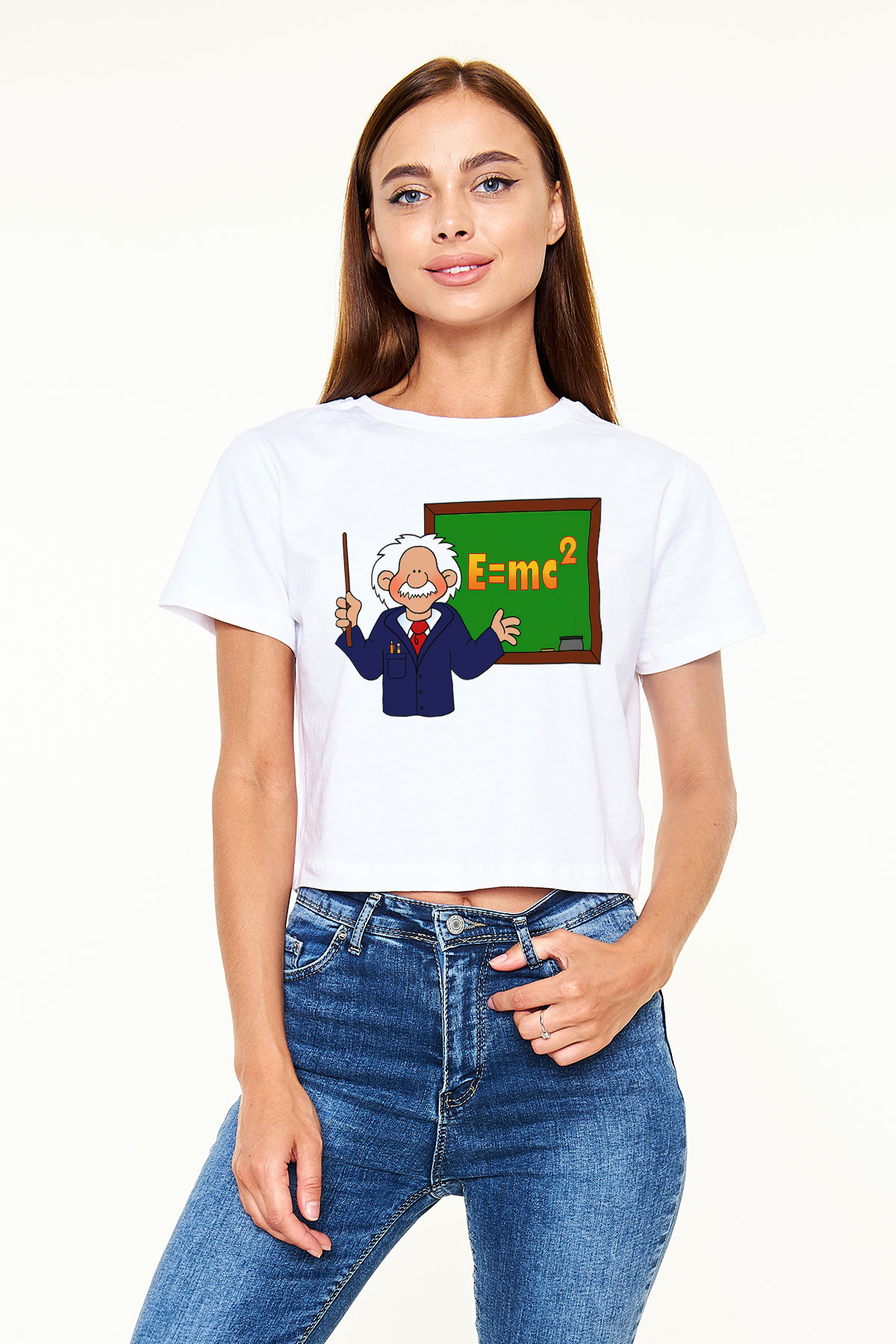 Fizikçi Beyaz Croptop Tişört