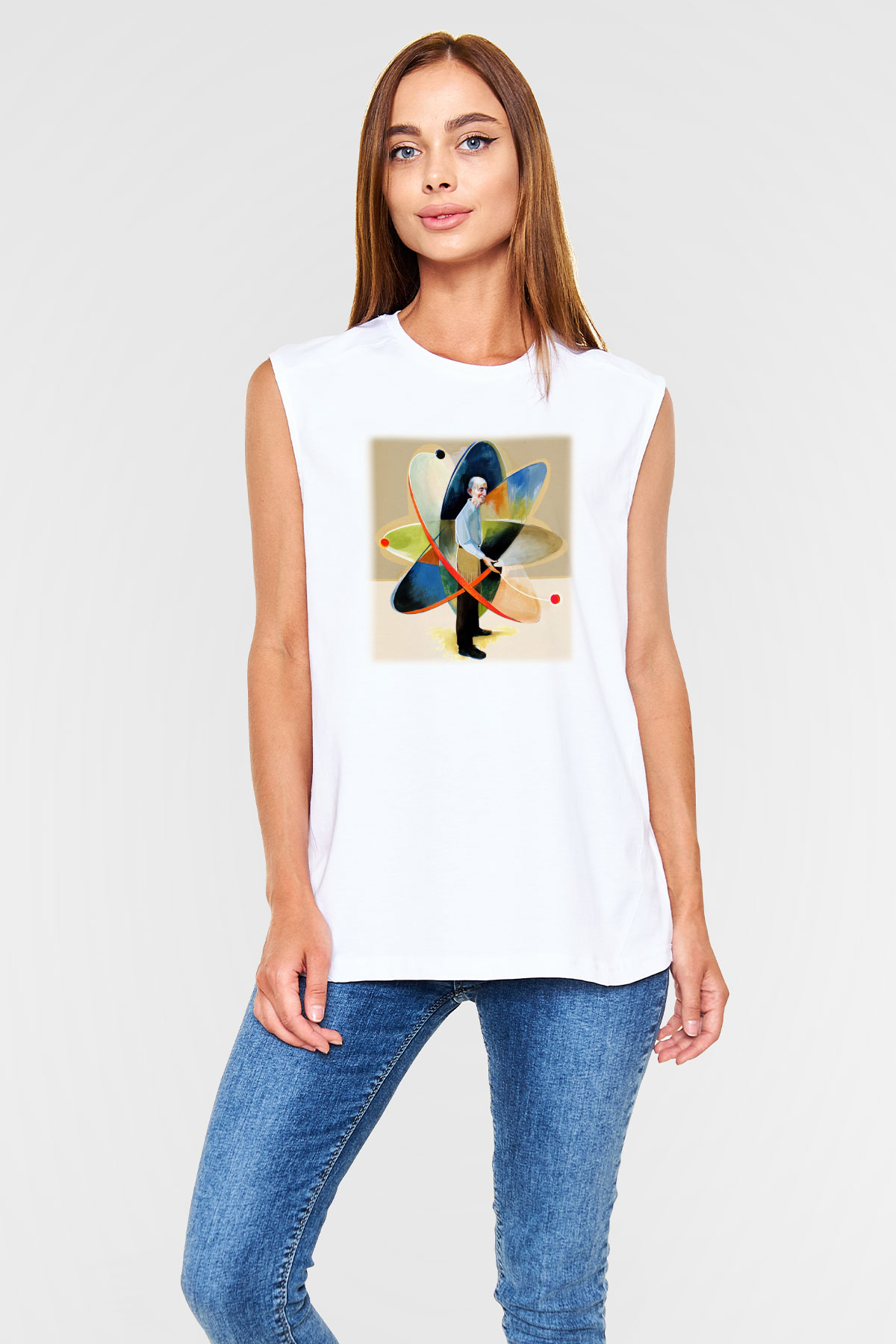 Fizikçi Beyaz Unisex Kolsuz Tişört