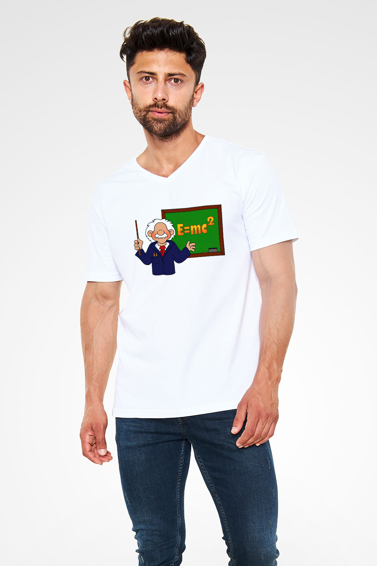 Fizikçi Beyaz Unisex V Yaka Tişört T-Shirt