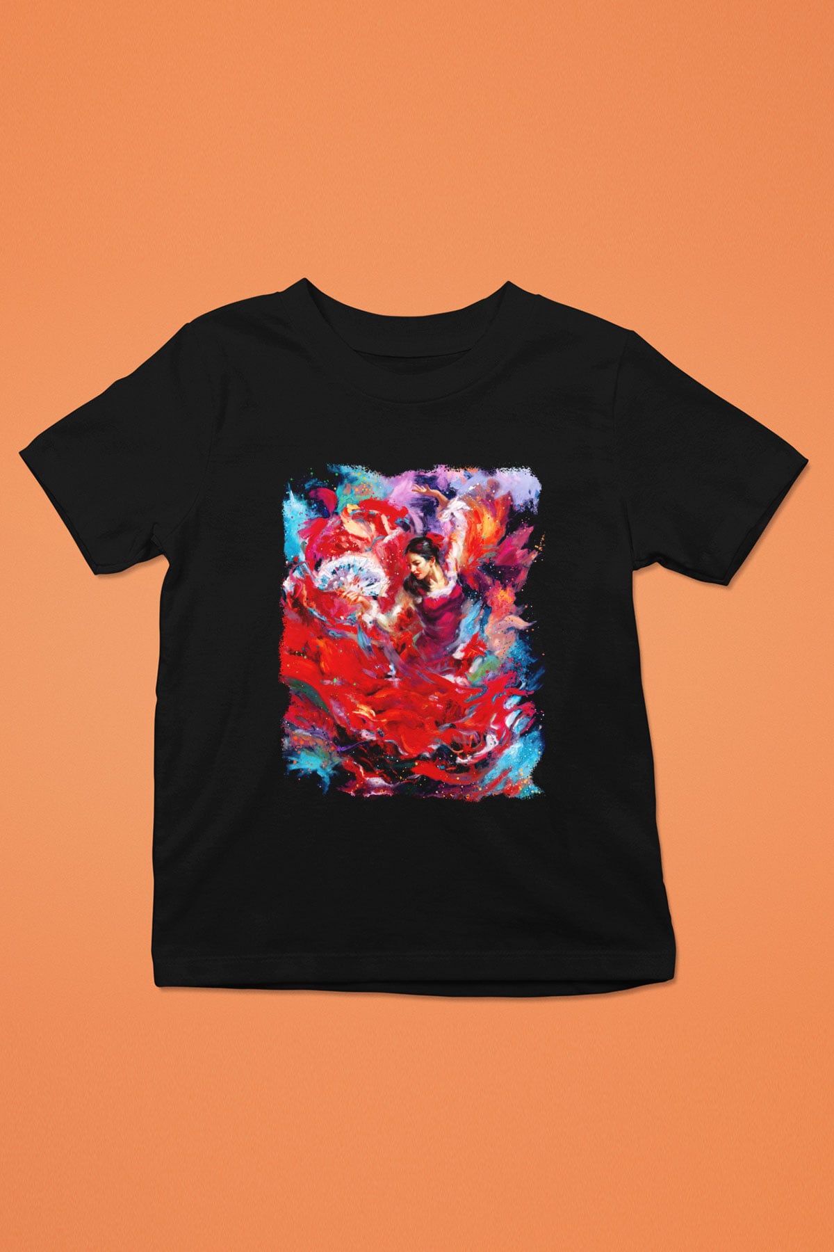 Flamenko Baskılı Siyah Unisex Çocuk Tişört