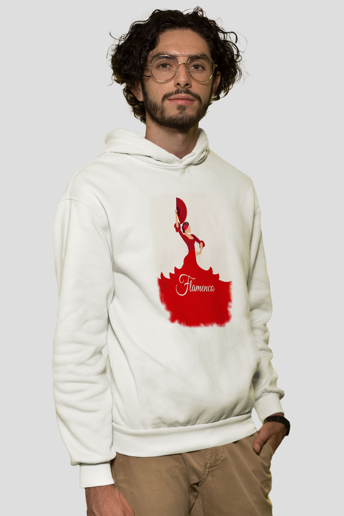 Flamenko Beyaz Unisex Hoodie