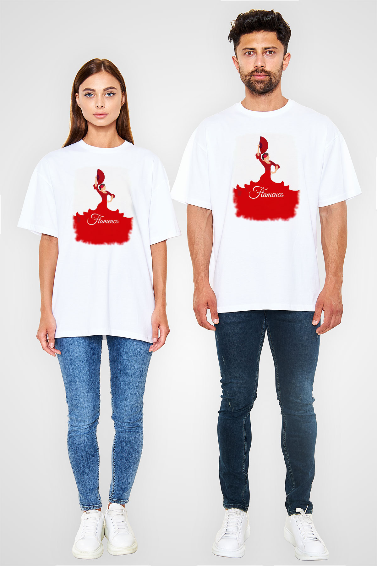 Flamenko Beyaz Oversize Tişört Oversize T-shirt - TişörtFabrikası
