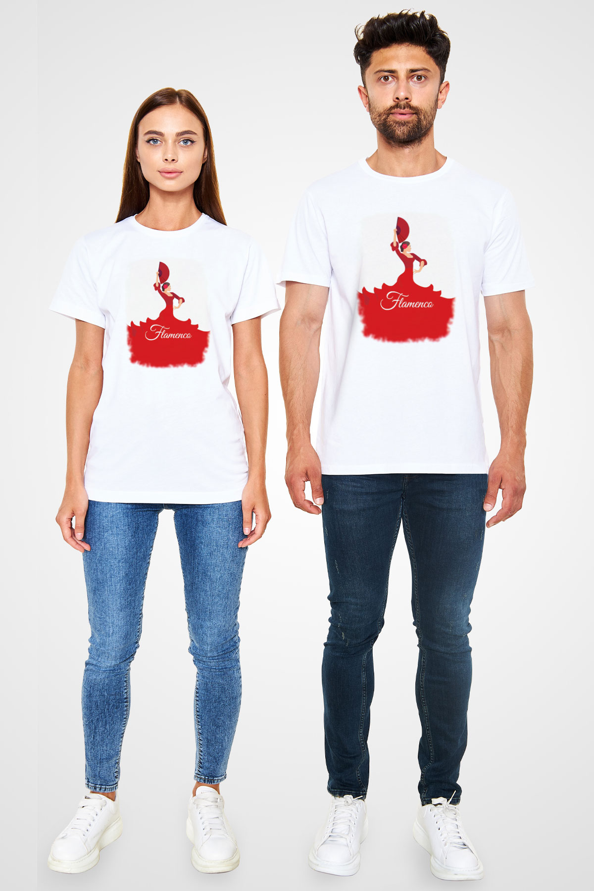 Flamenko Beyaz Unisex Tişört T-Shirt - TişörtFabrikası