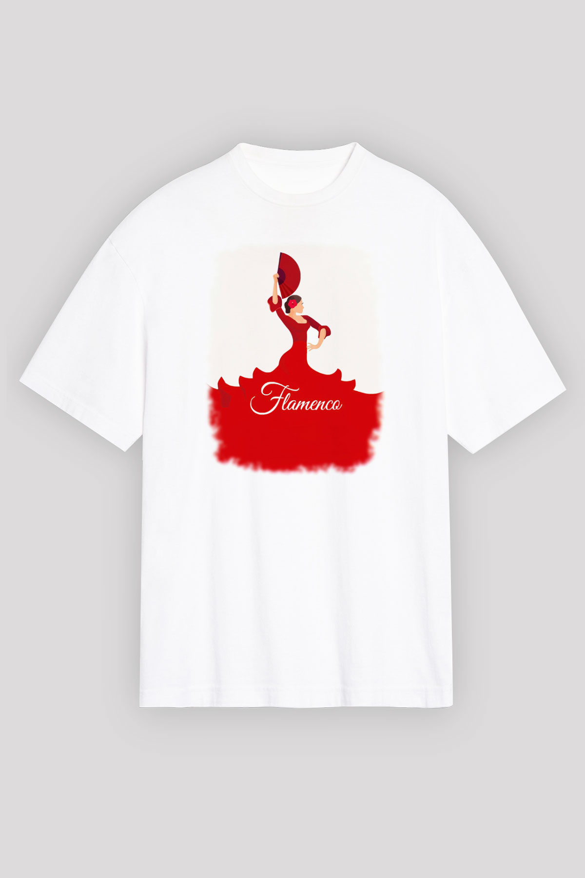 Flamenko Beyaz Oversize Tişört Oversize T-shirt - TişörtFabrikası