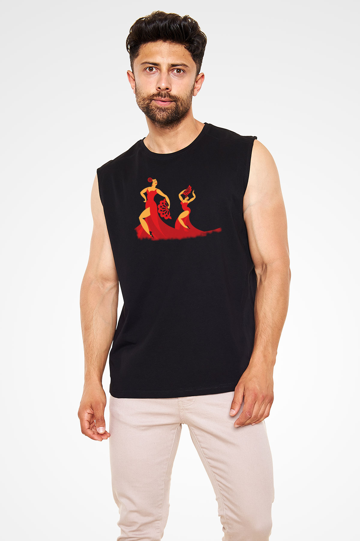 Flamenko Siyah Unisex Kolsuz Tişört