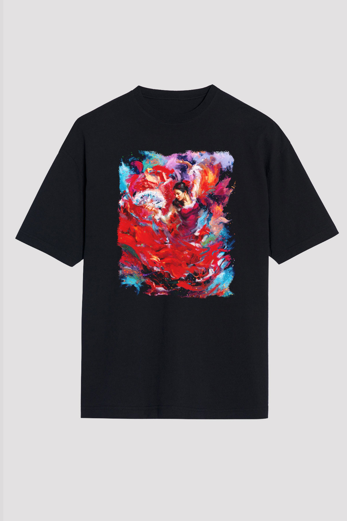 Flamenko Siyah Unisex Oversize Tişört T-Shirt