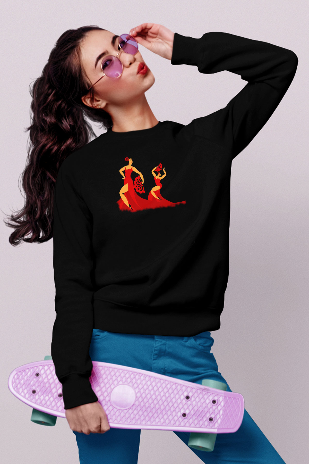 Flamenko Siyah Unisex Sweatshirt