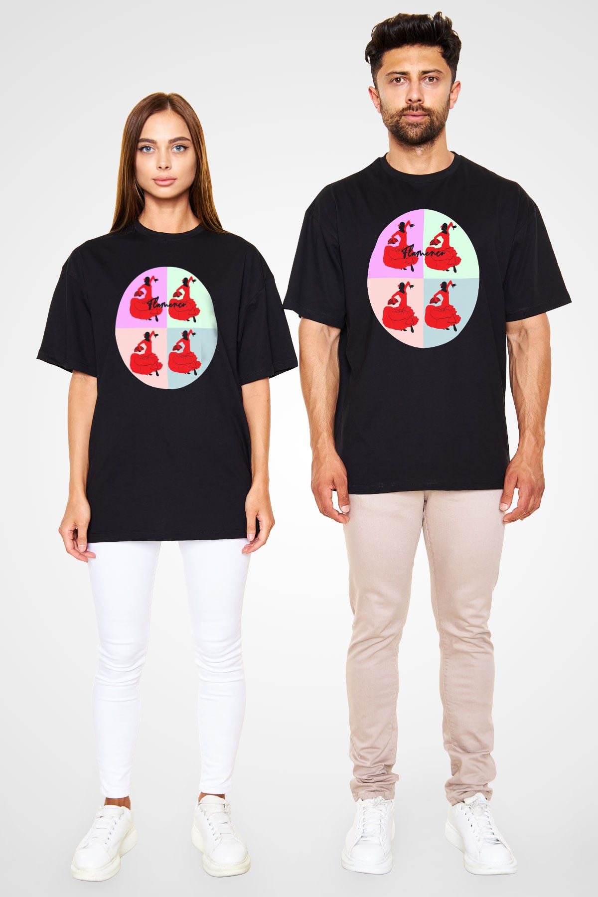 Flamenko Siyah Oversize Tişört Oversize T-shirt - TişörtFabrikası