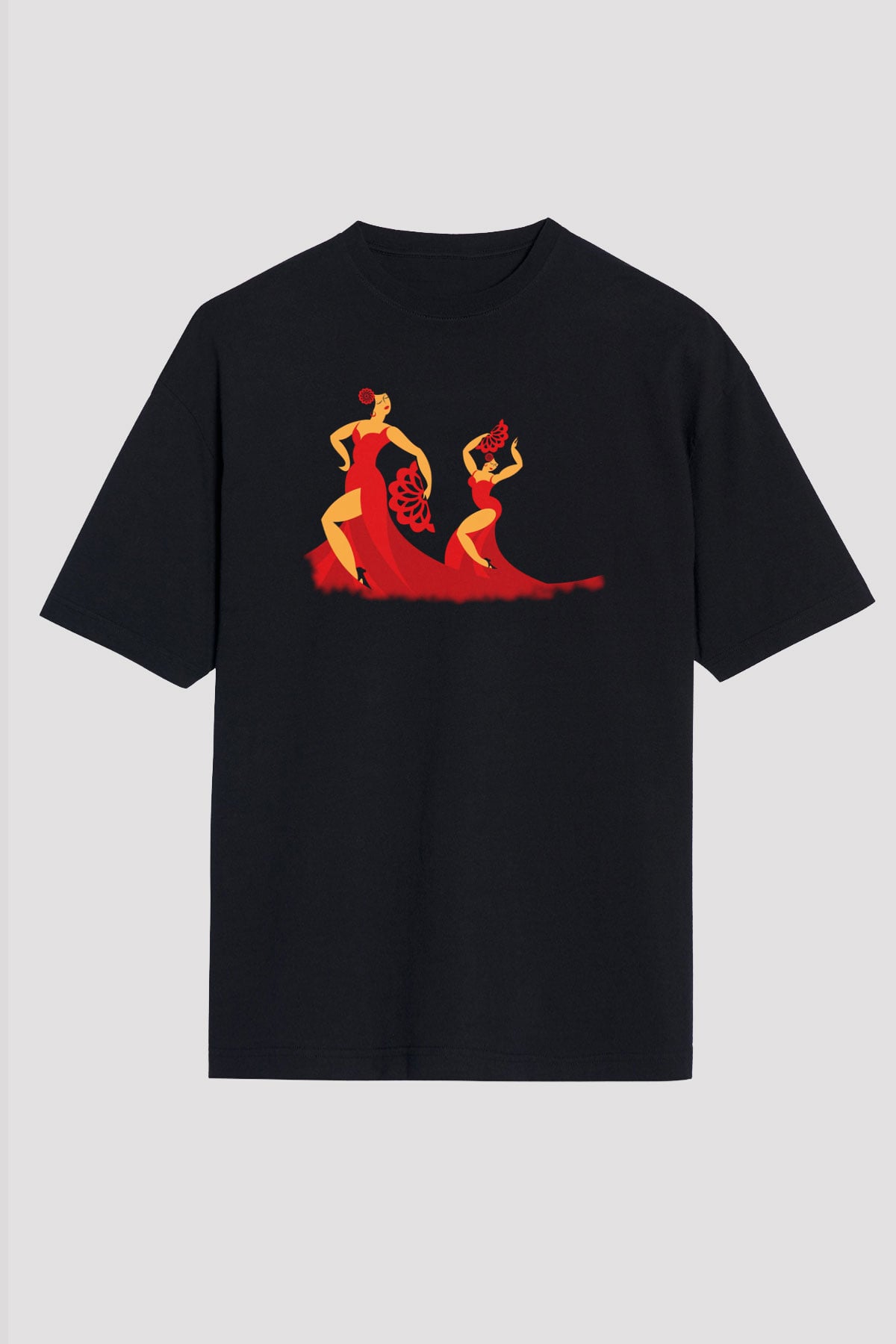 Flamenko Siyah Oversize Tişört Oversize T-shirt - TişörtFabrikası