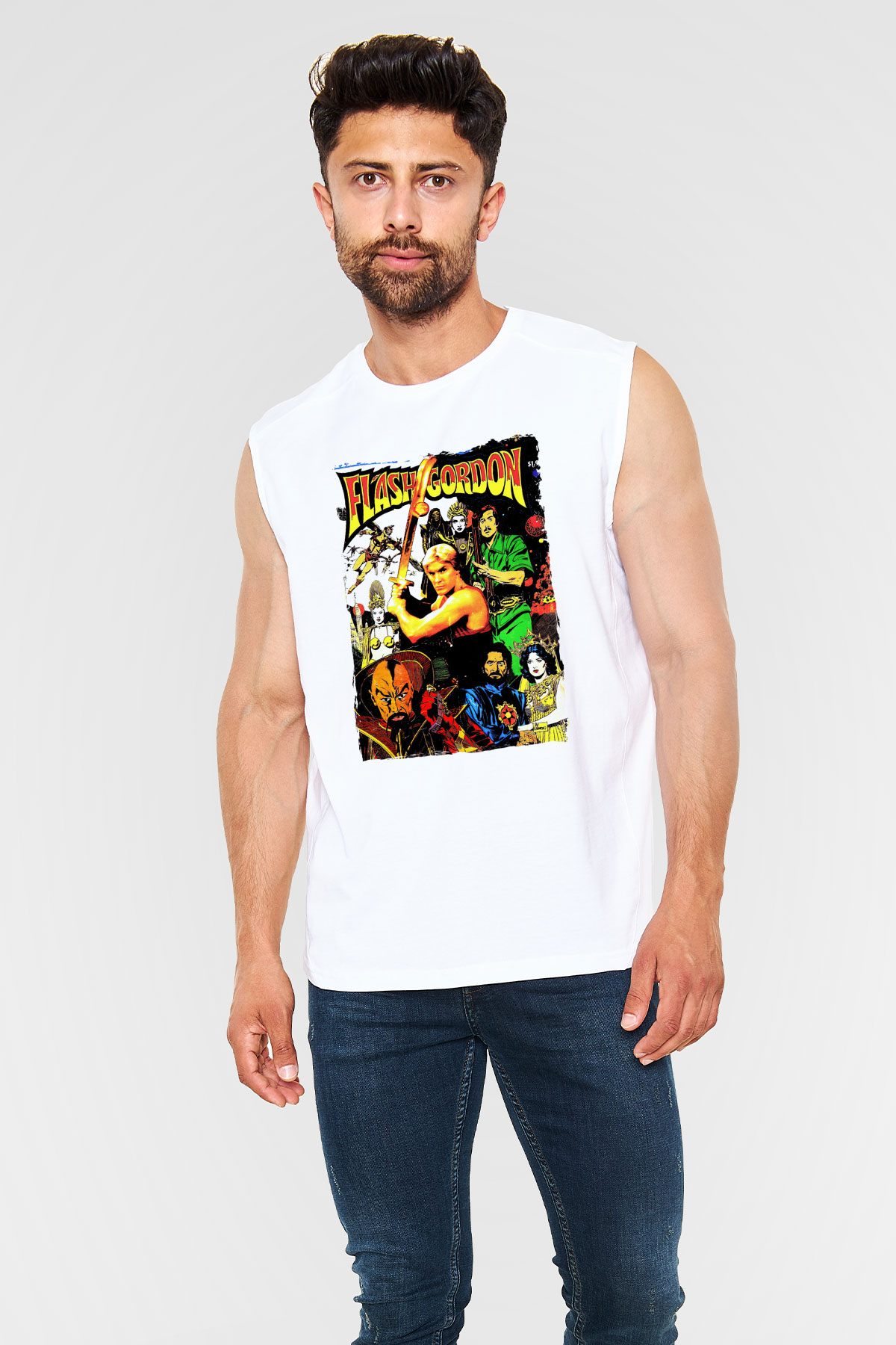 Flash Gordon Beyaz Unisex  Kolsuz Tişört
