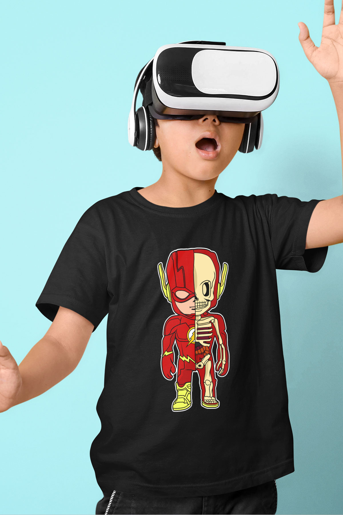 Flash Skeleton Baskılı Unisex Siyah Çocuk Tişört