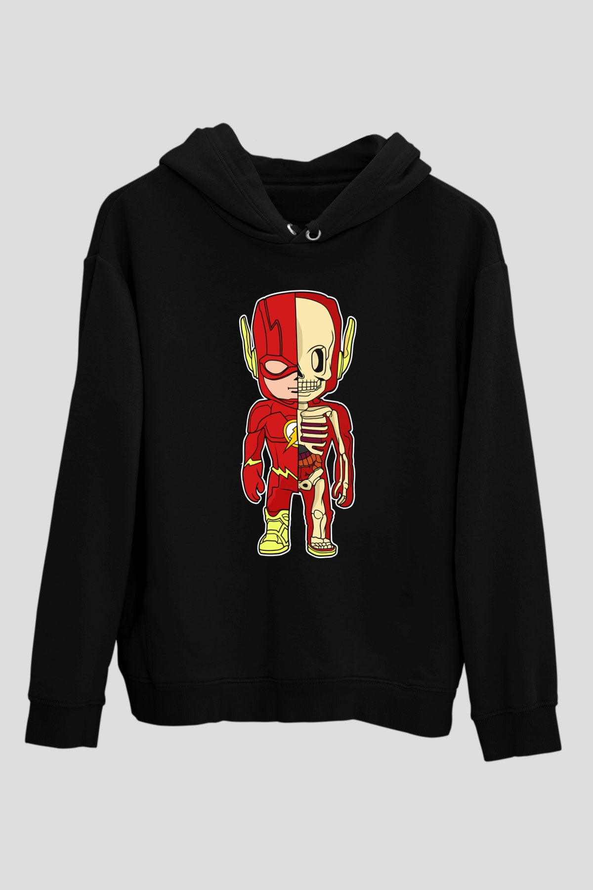 Flash Skeleton Baskılı Unisex Siyah Hoodie