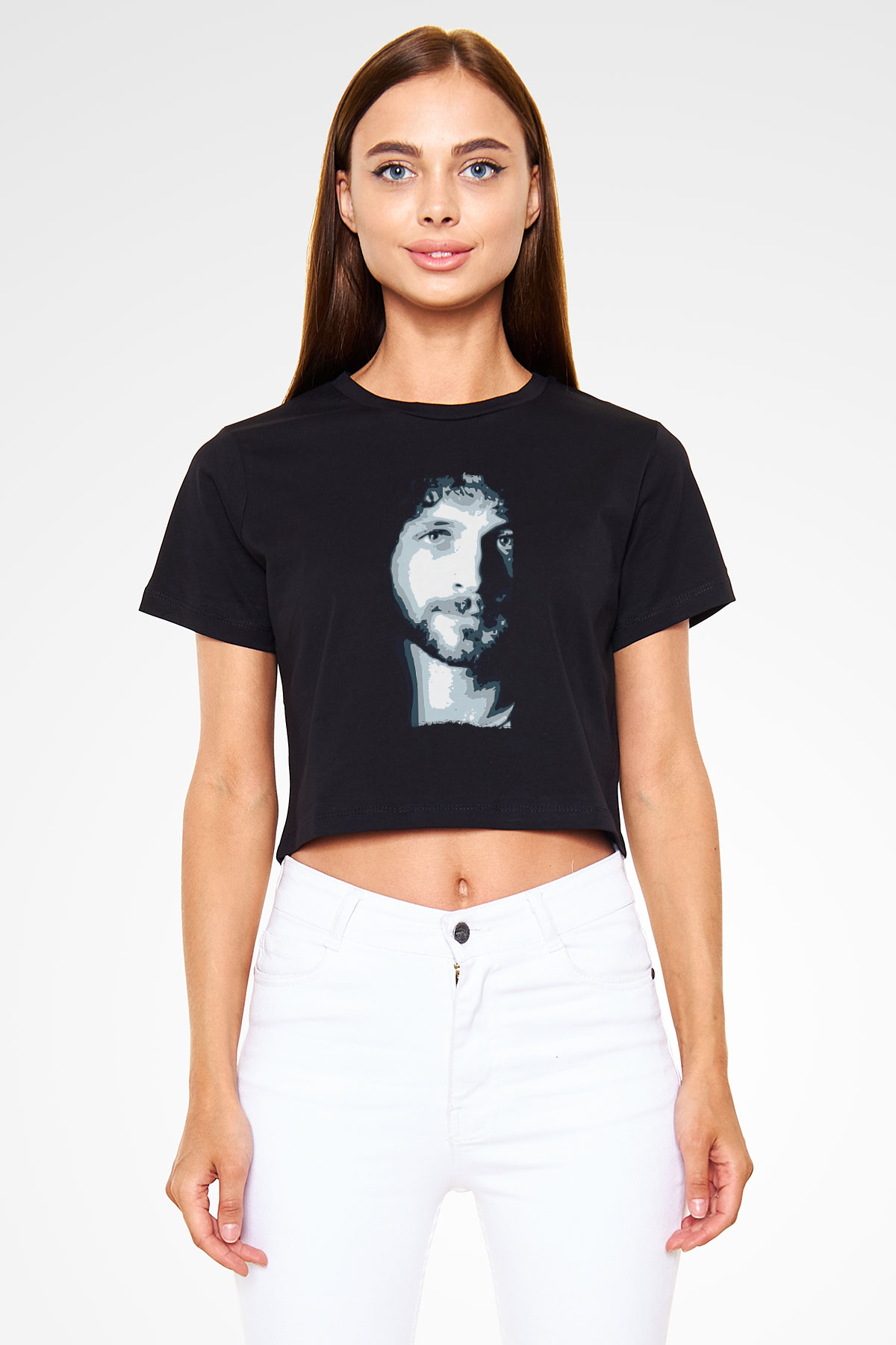 Fleetwod Mac Baskılı Siyah Crop Top Kadın Tişört - Tshirt