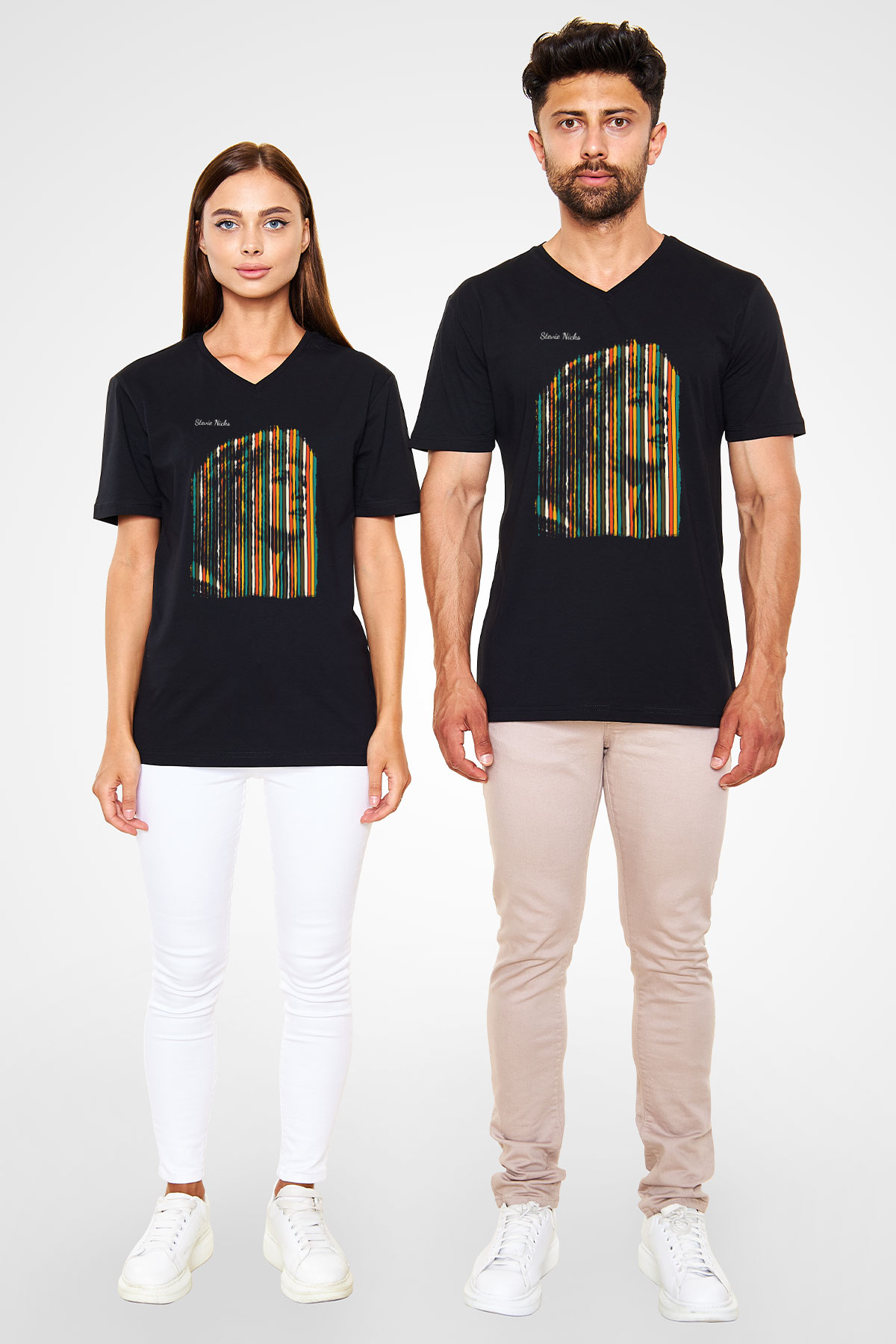 Fleetwod Mac Baskılı Unisex Siyah V Yaka Tişört - Tshirt