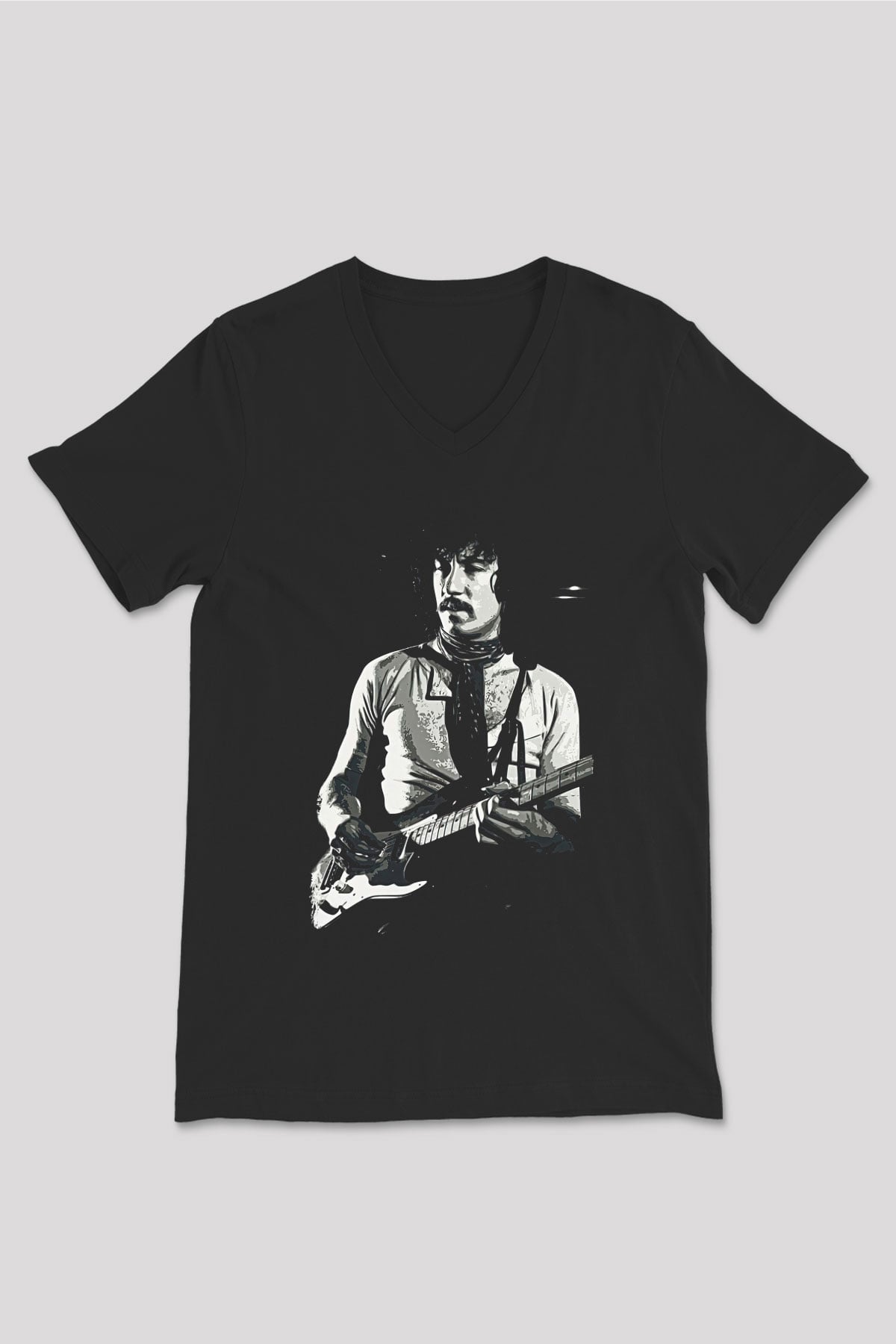 Fleetwod Mac Baskılı Unisex Siyah V Yaka Tişört - Tshirt