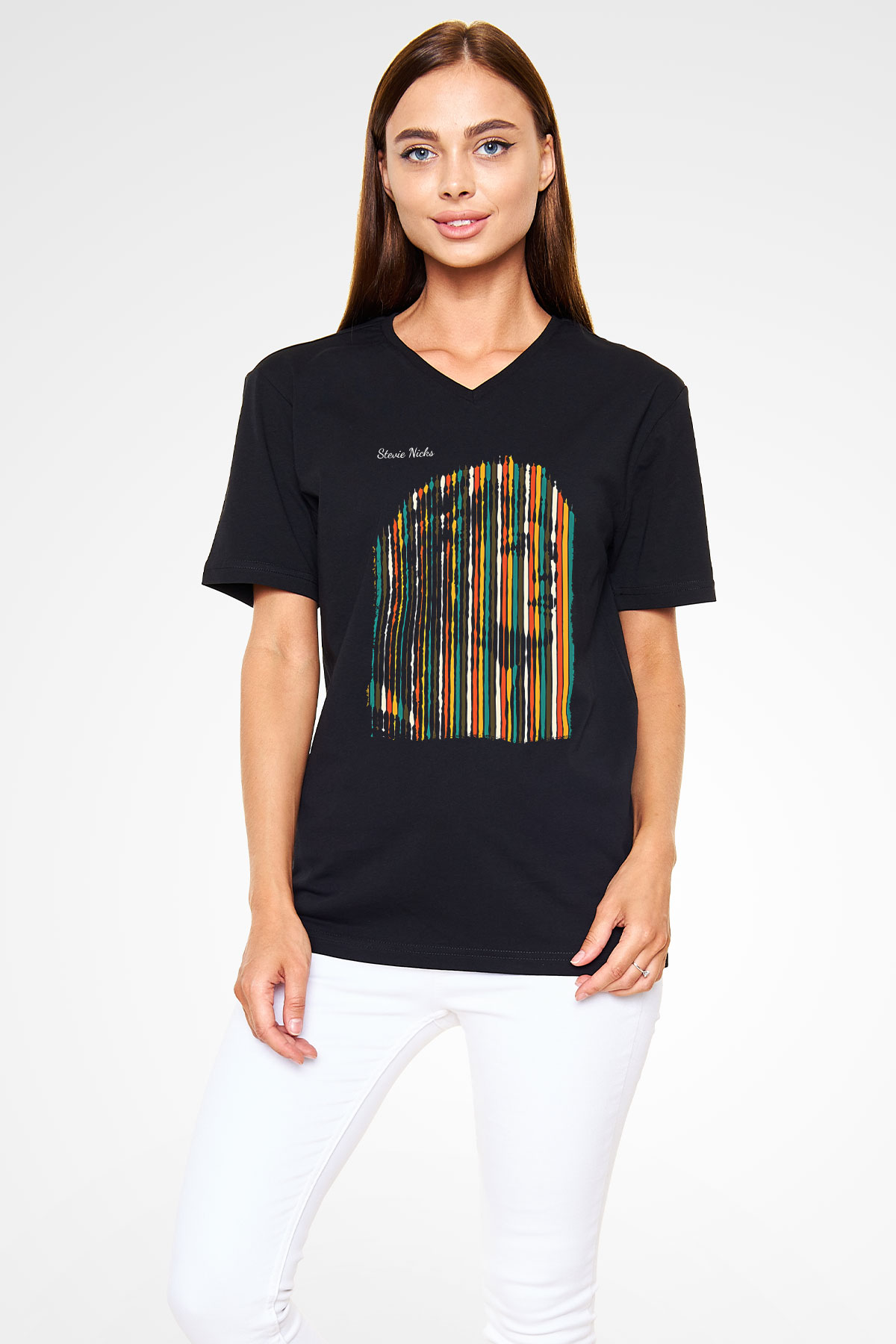 Fleetwod Mac Baskılı Unisex Siyah V Yaka Tişört - Tshirt