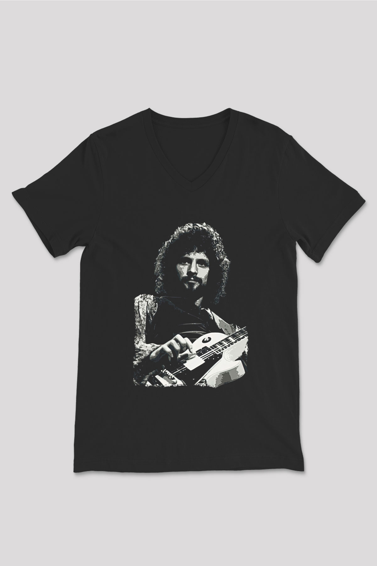 Fleetwod Mac Baskılı Unisex Siyah V Yaka Tişört - Tshirt