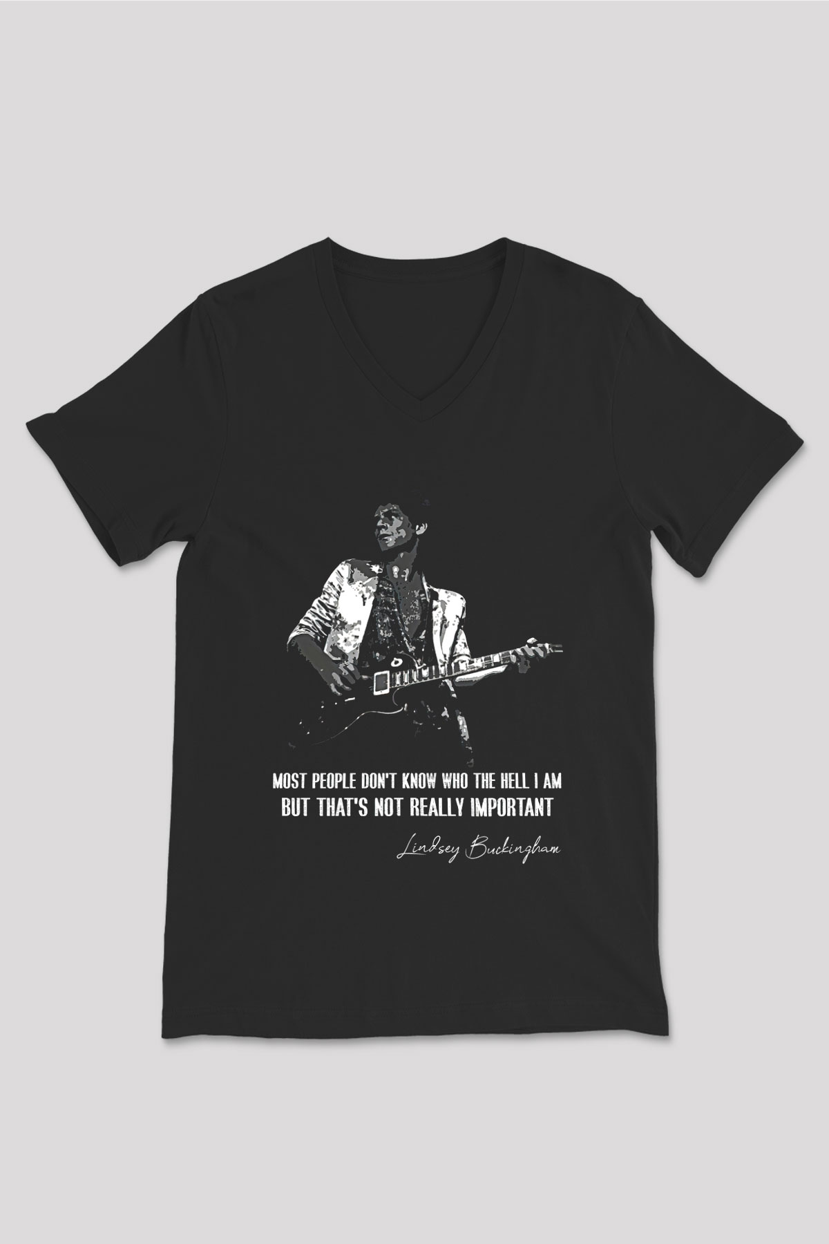 Fleetwod Mac Baskılı Unisex Siyah V Yaka Tişört - Tshirt
