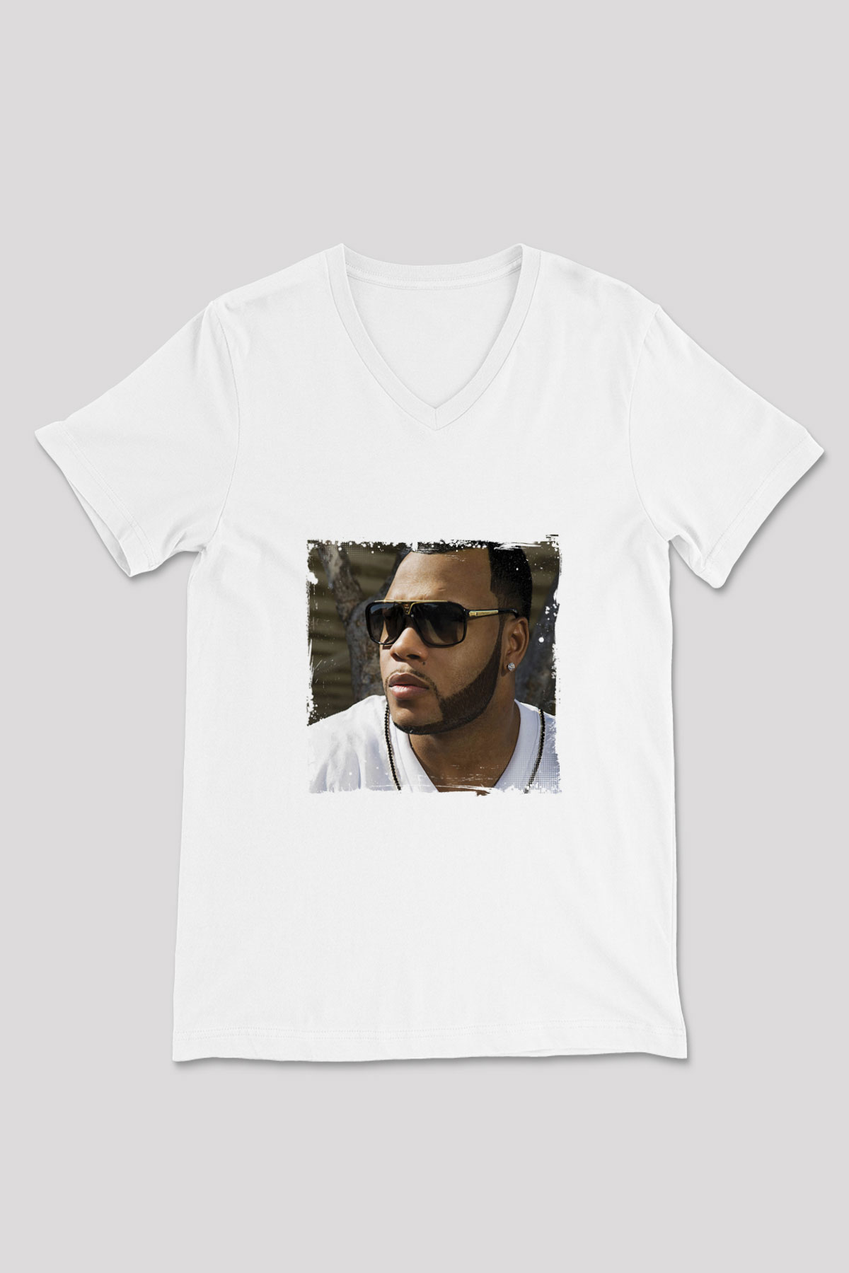 Flo Rida Baskılı Beyaz V Yaka Unisex Tişört
