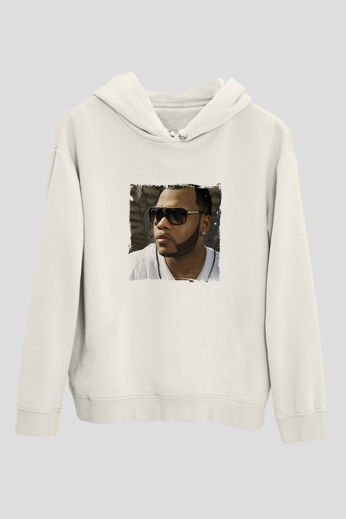 Flo Rida Baskılı Unisex Beyaz Kapüşonlu Sweatshirt