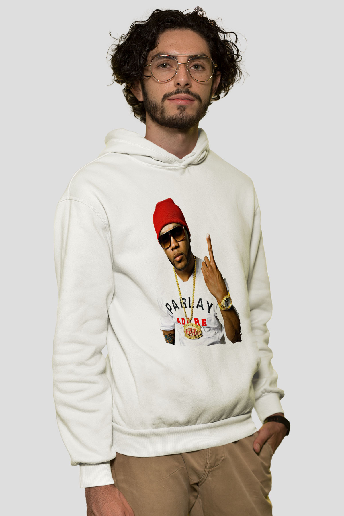 Flo Rida Beyaz Unisex Kapüşonlu Sweatshirt