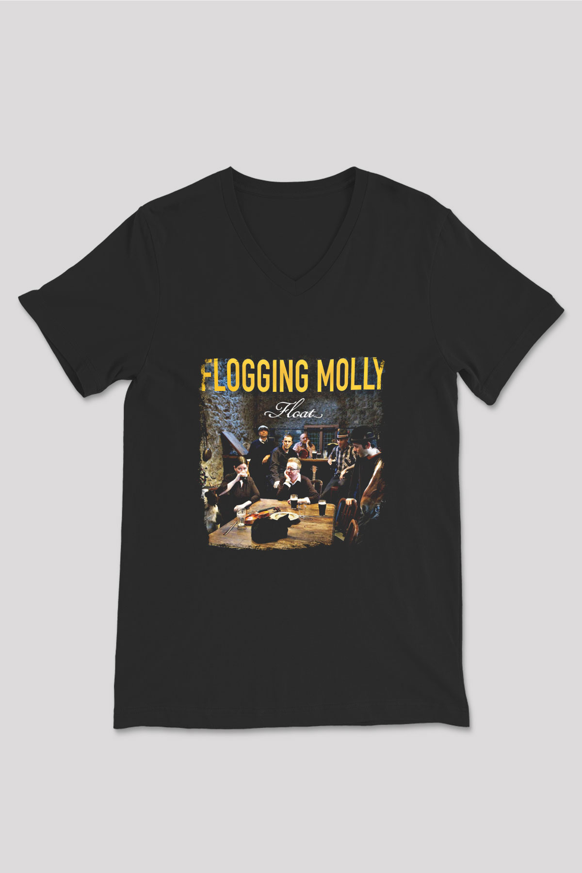 Flogging Molly Baskılı Unisex Siyah V Yaka Tişört