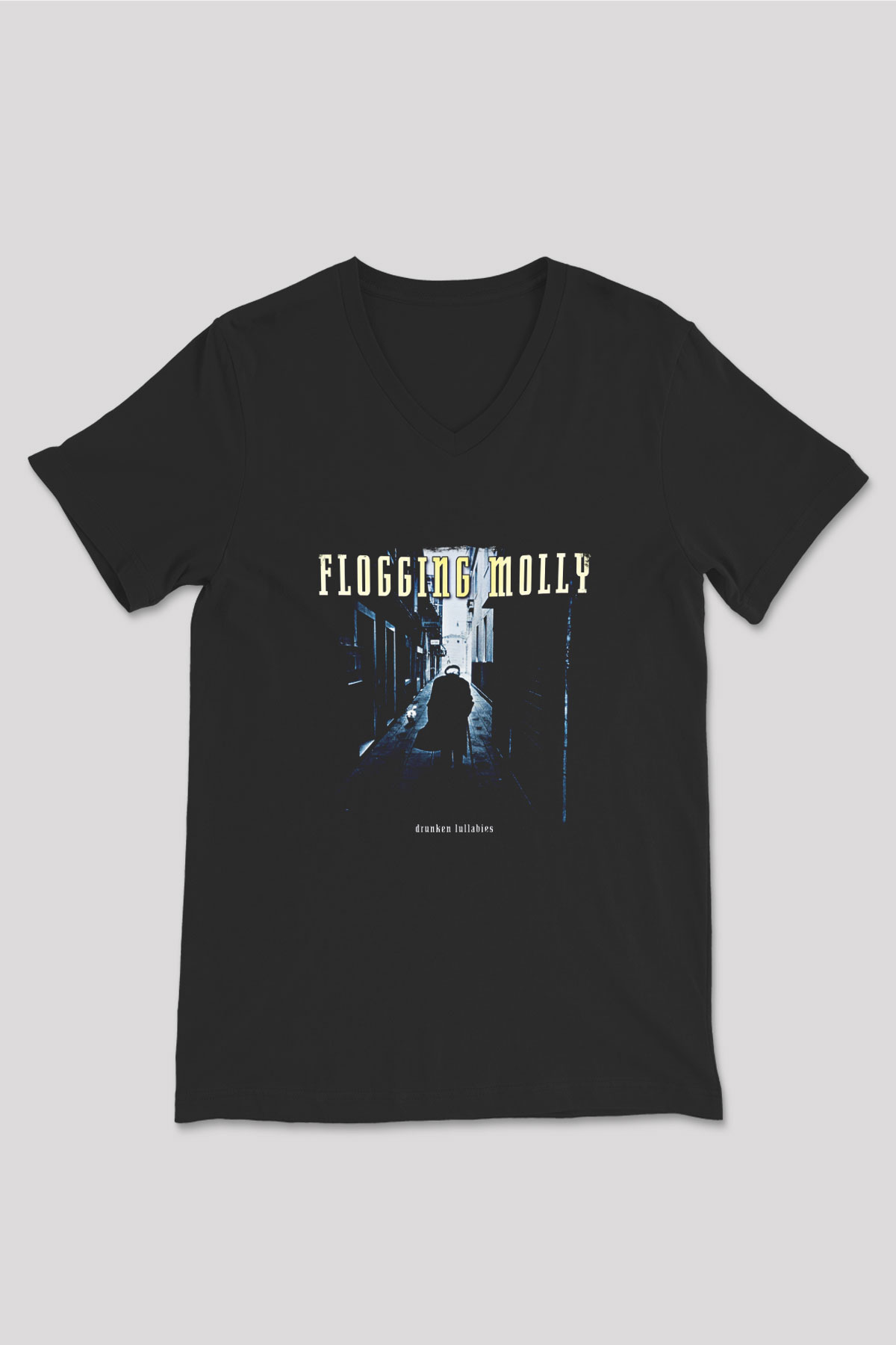Flogging Molly Baskılı Unisex Siyah V Yaka Tişört