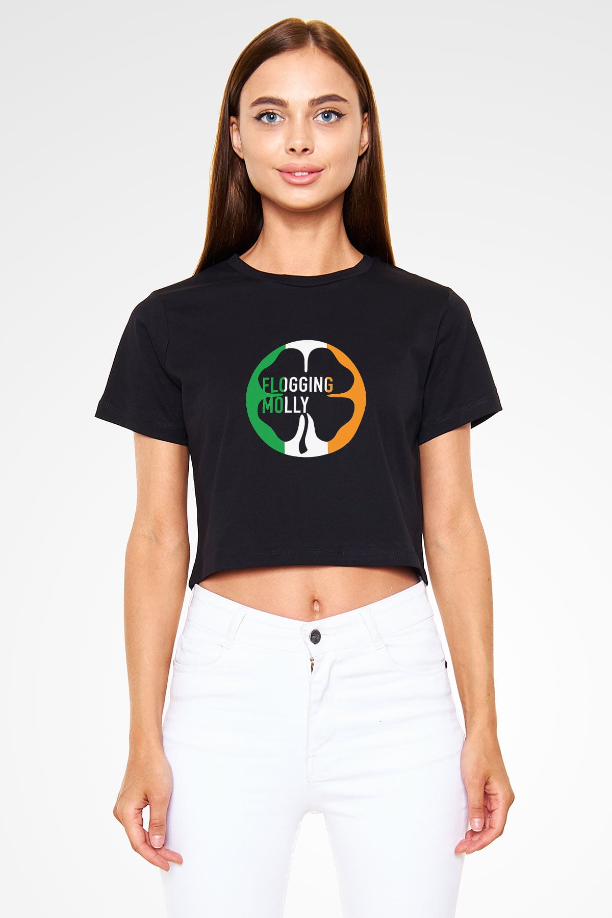Flogging Molly Siyah Crop Top Tişört