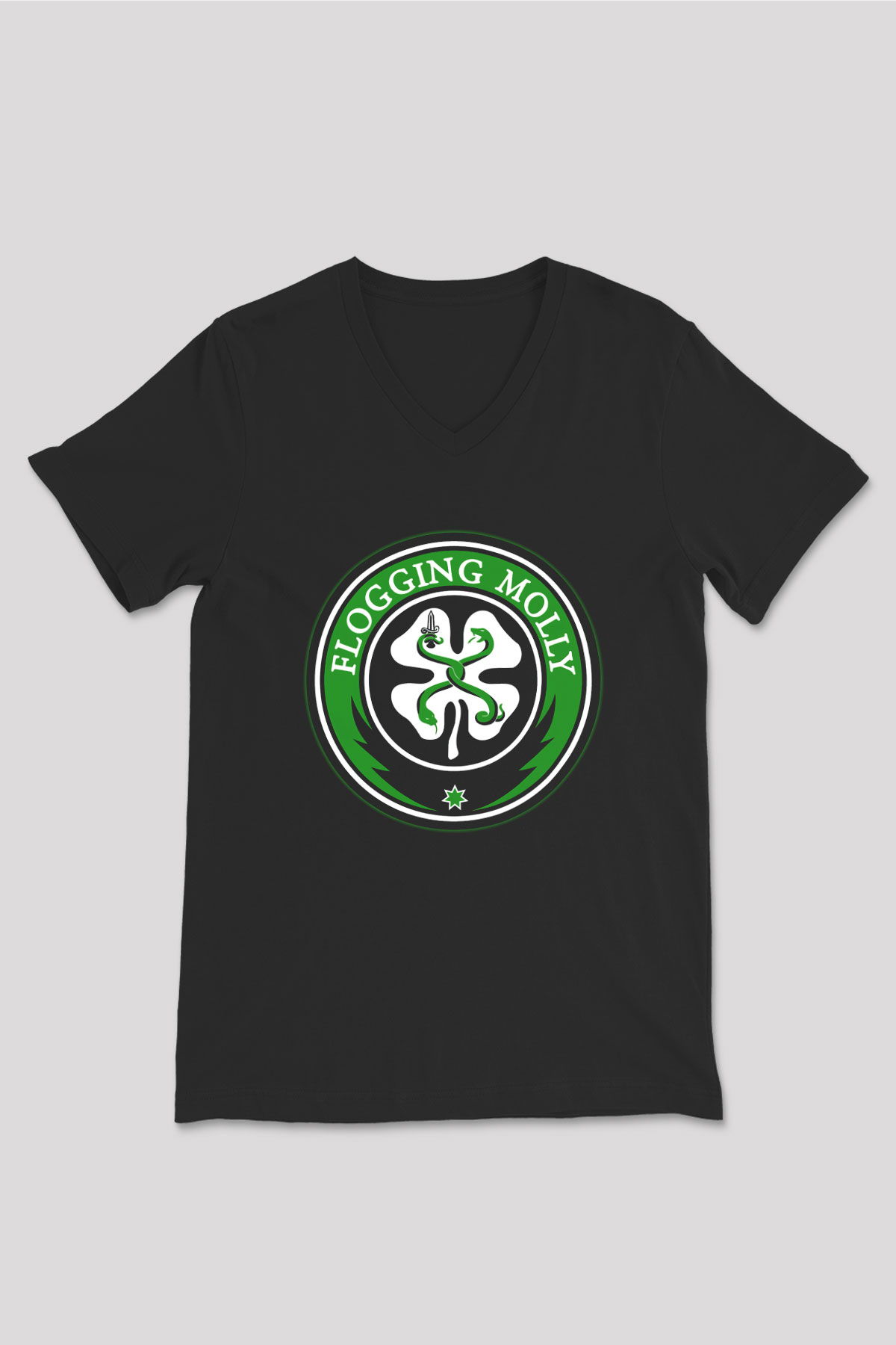 Flogging Molly Siyah Unisex V Yaka Tişört T-Shirt