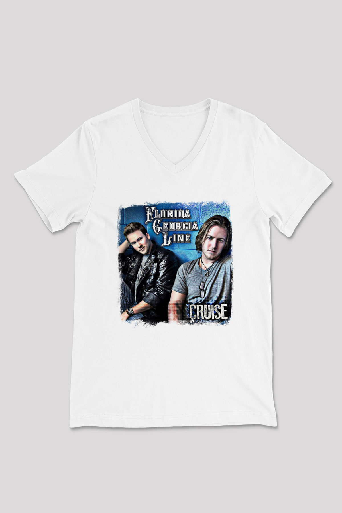 Florida Georgia Line Baskılı Unisex Beyaz V Yaka Tişört