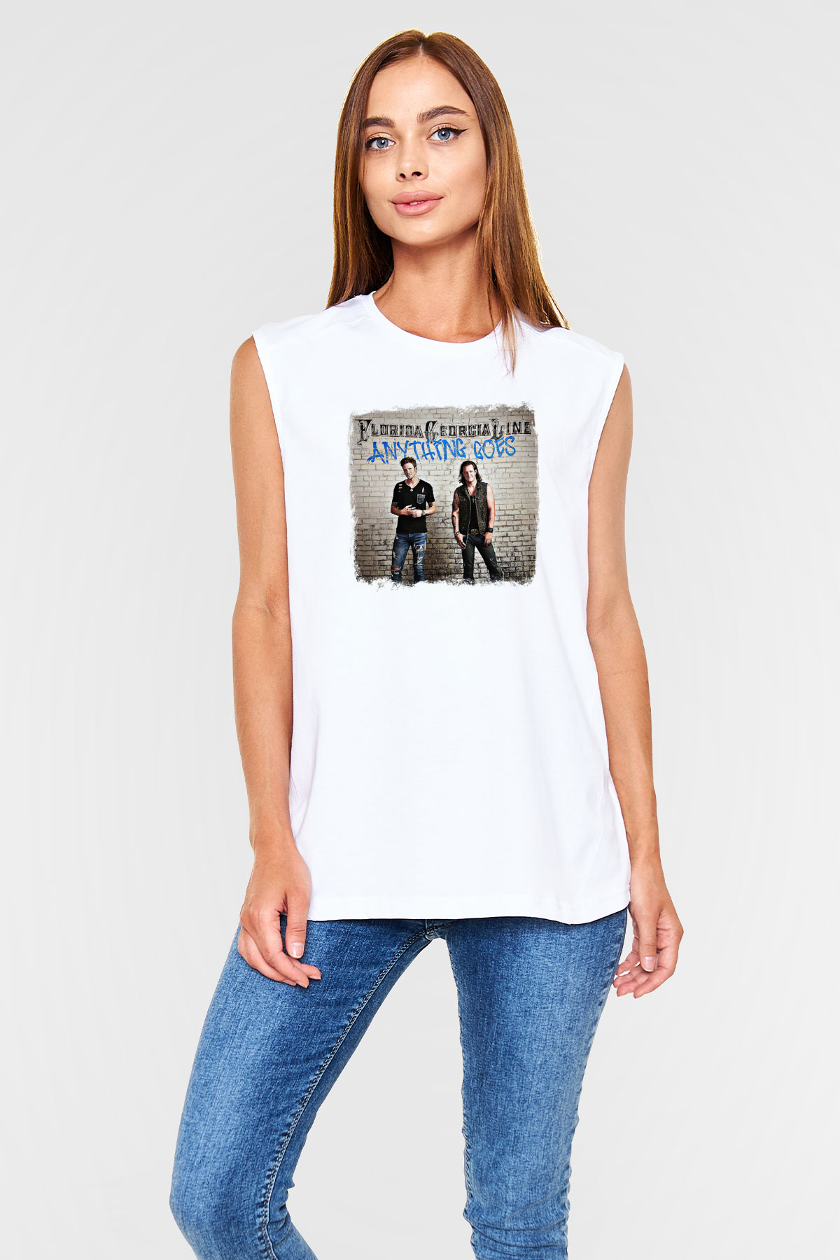 Florida Georgia Line Baskılı Unisex Beyaz Kolsuz Tişört