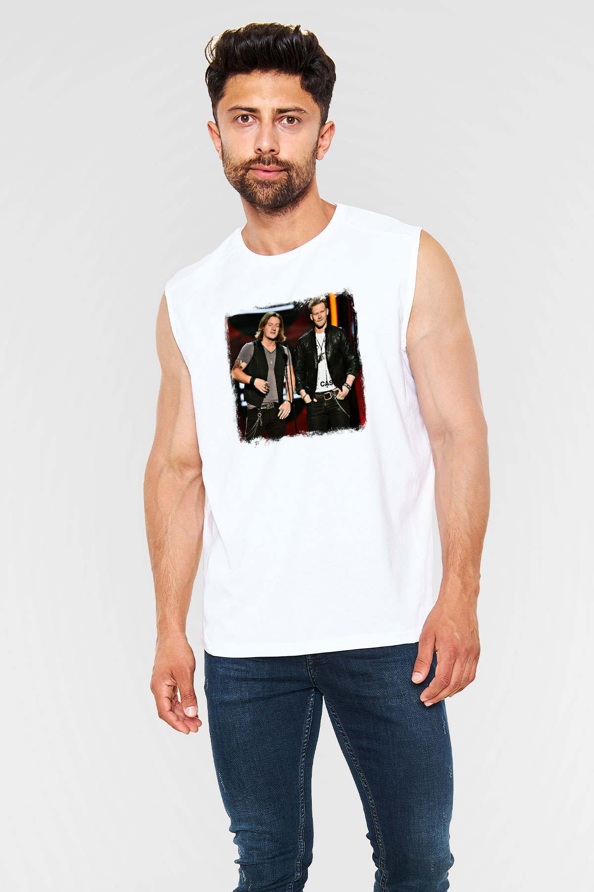 Florida Georgia Line Baskılı Unisex Beyaz Kolsuz Tişört